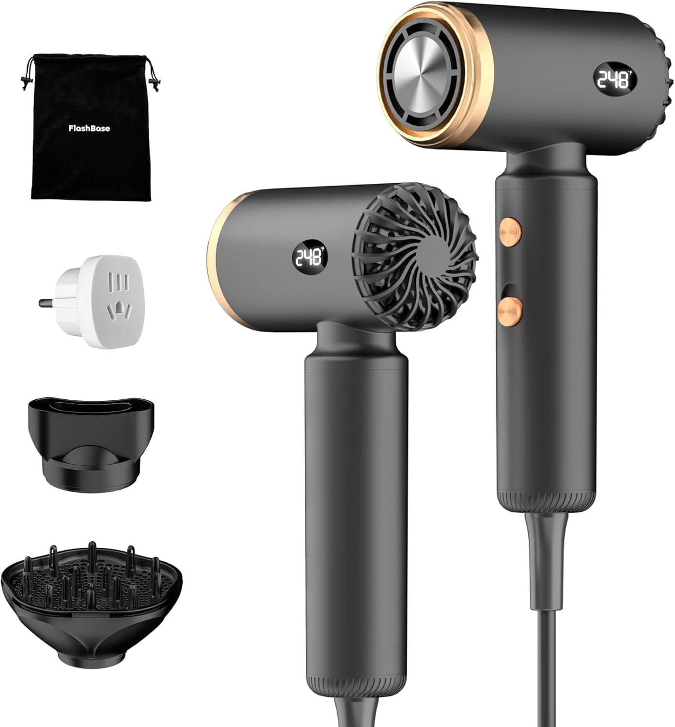 Detalle de Flashbase Travel Hair Dryer: Dual Voltage Mini Ionic Blow Dryer for Fast Drying