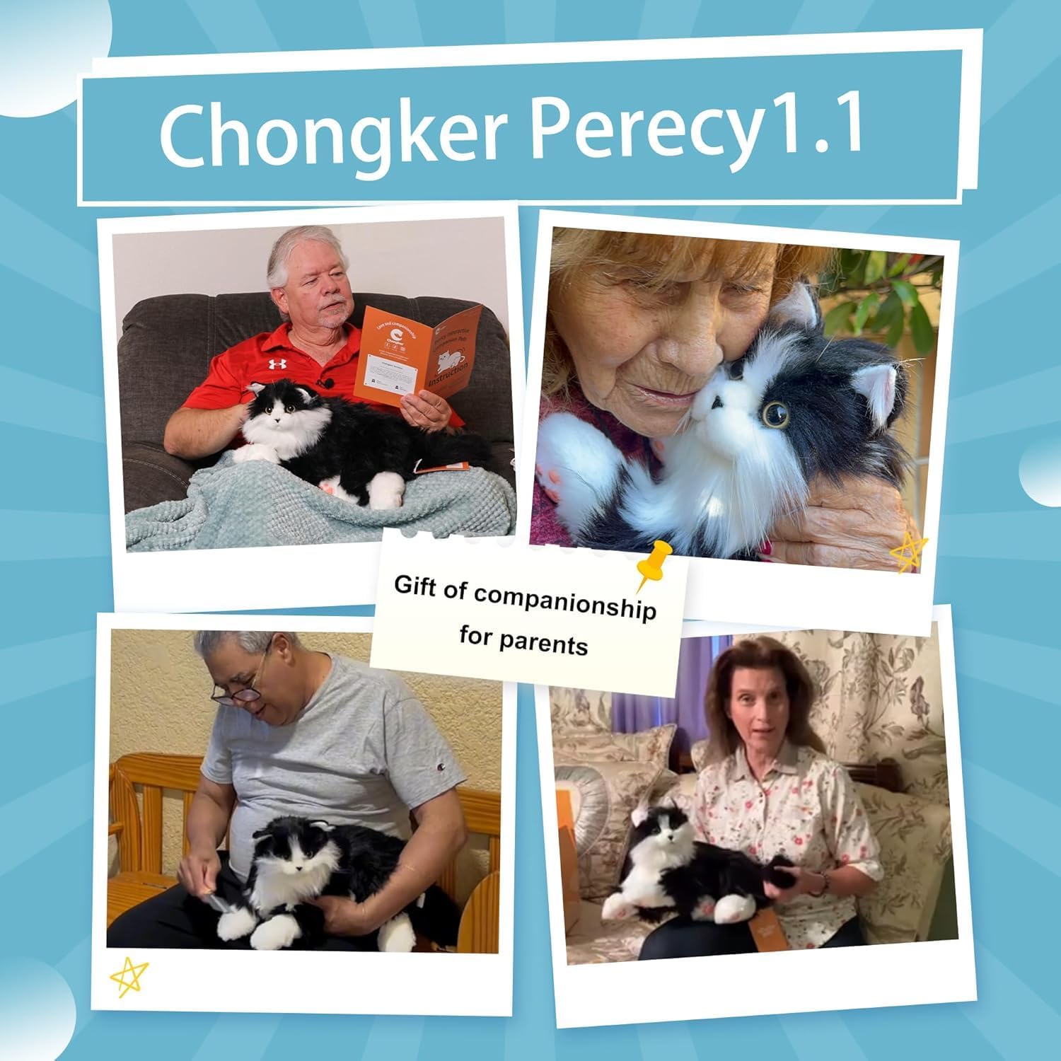 Thumbnail 5 de Chongker Roboterkatze – Interaktives Plüschkuscheltier mit Herzschlag, Schnurren und Miauen (Schwarz)