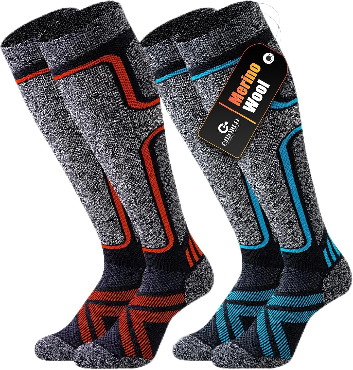 Thumbnail 6 de Ciorld Merino Wool Ski Socks – 2 Pairs, Warm, Cushioned and Non-Slip for Men (UK)