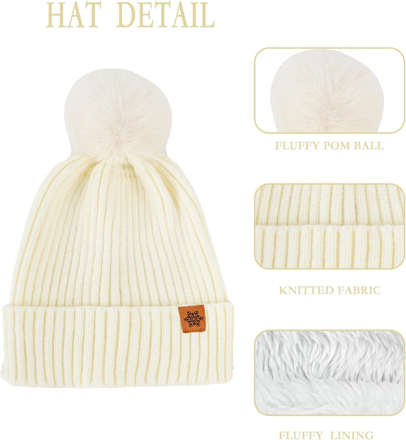 Thumbnail 2 de Luckyan Women Winter Knitted Beanie Hat with Faux Fur Pom – Double Layer Fleece, UK Sizing