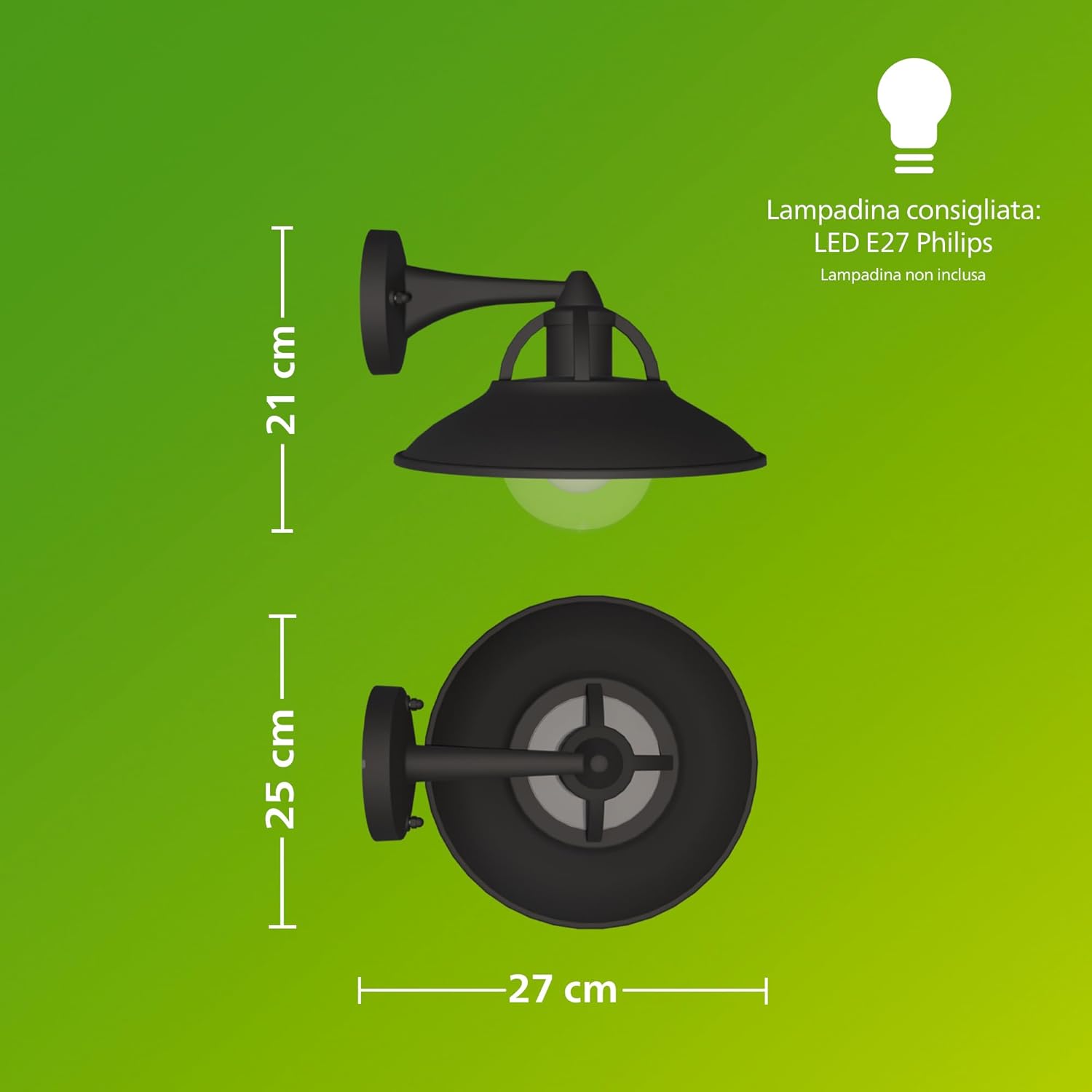 Thumbnail 6 de Philips Cormorant applique LED da esterno IP44 in alluminio nero con attacco E27 (lampadina venduta separatamente)