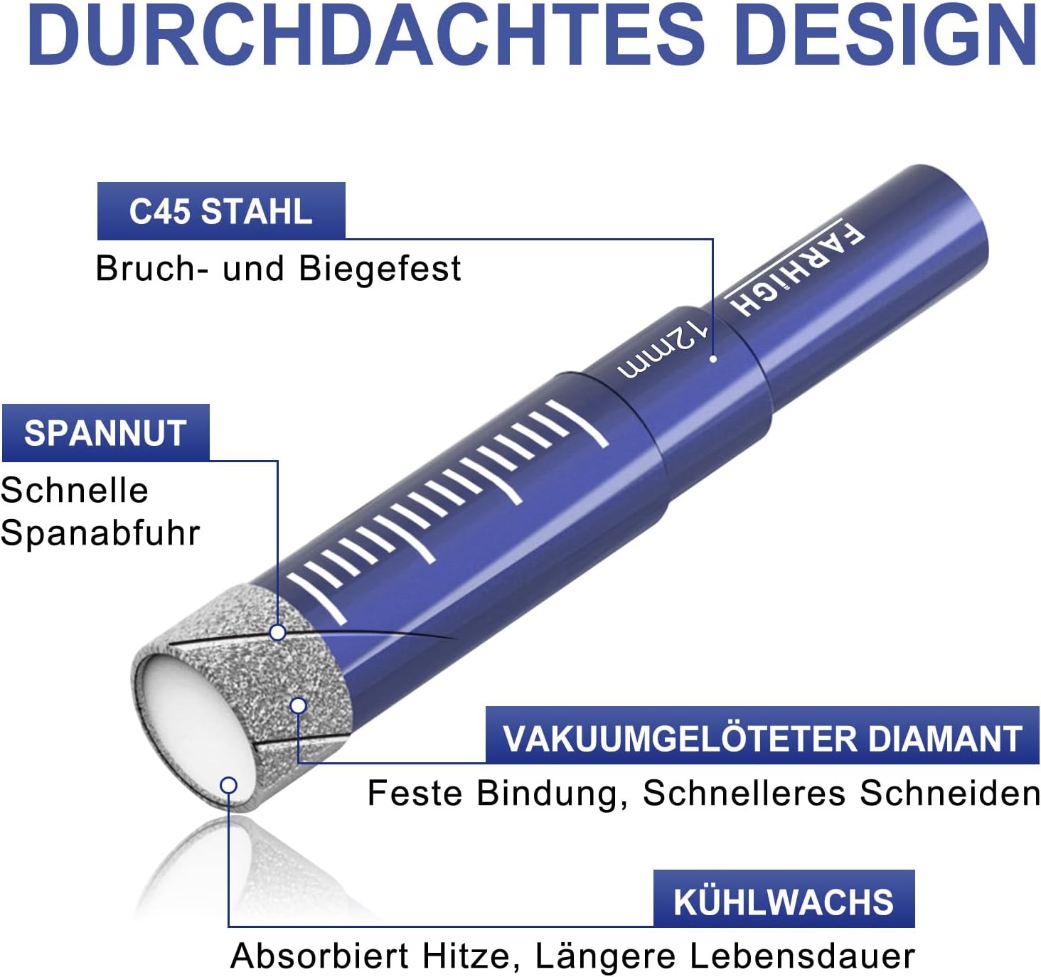 Thumbnail 2 de Farhigh Diamantbohrer Set 6-tlg.: Diamant- und Hartmetallbohrer für Keramik, Glas, Fliesen, Stein und mehr