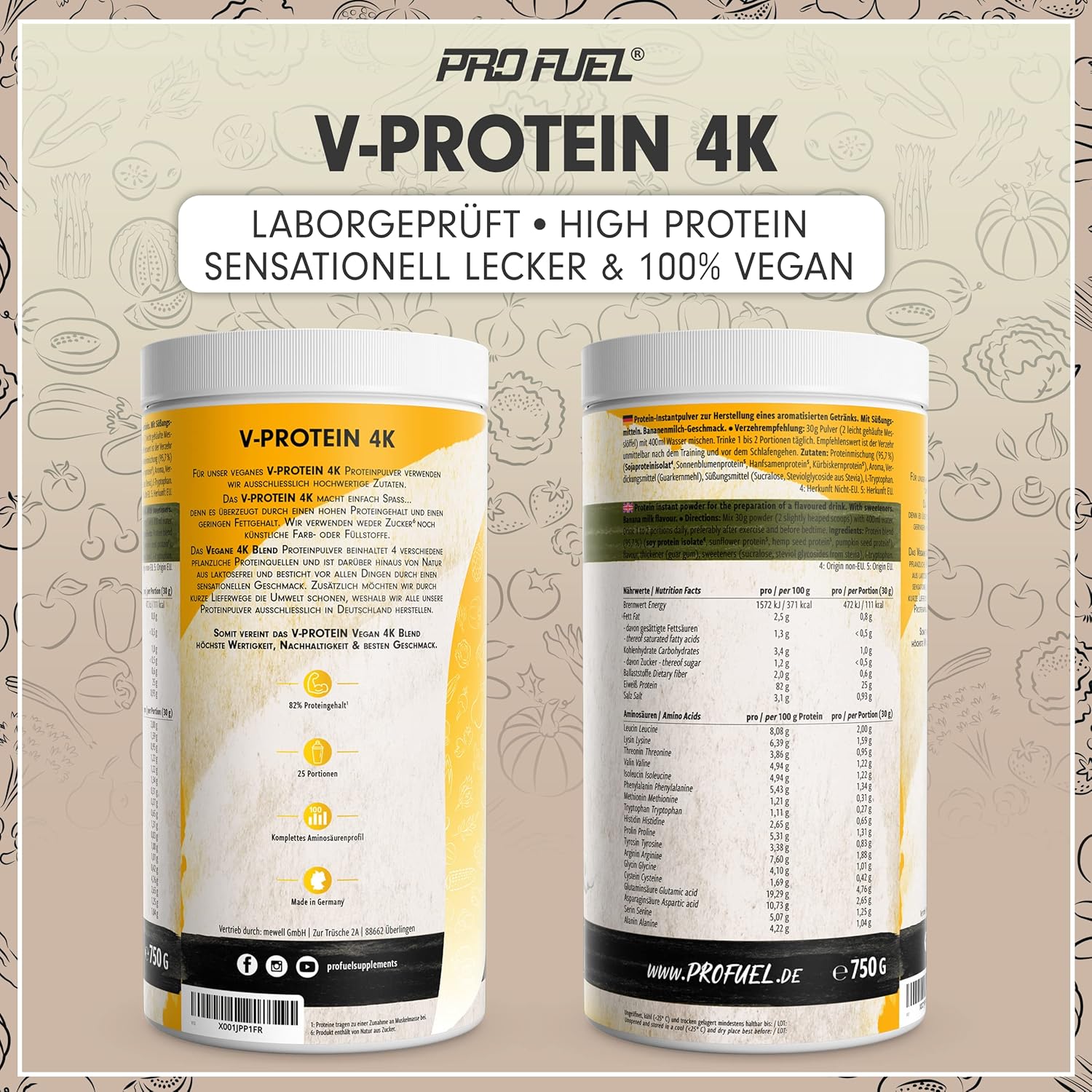 Thumbnail 5 de V-PROTEIN 4K Blend Vegan Proteinpulver 750g