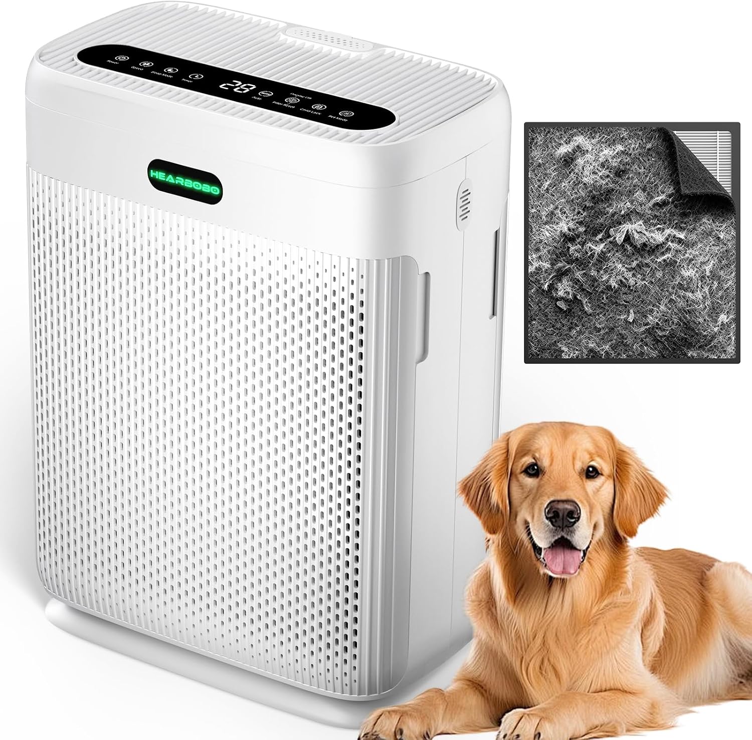 Detalle de HEARBOBO K06 Air Purifier for Large Rooms up to 3,000 sq.ft with H13 True HEPA, Washable Pre-Filter, and PM2.5 Sensor