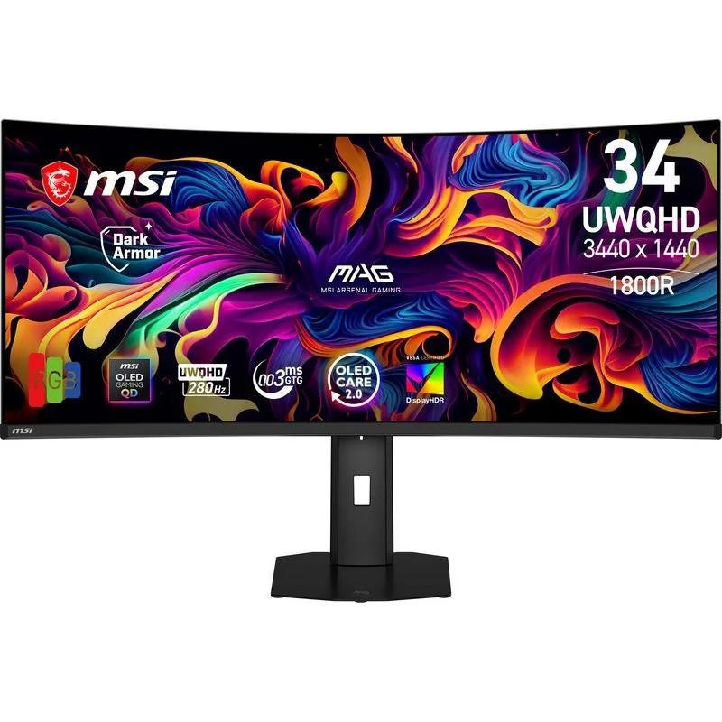 Detalle de MSI MAG 341CQP QD-OLED X28 34" UltraWide 21:9, 280 Hz, Curvo, HDR y Altura Ajustable