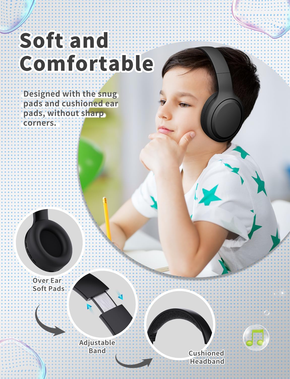 Thumbnail 2 de Xunpuls Kinder-Bluetooth-Kopfhörer (faltbar) mit Stereo-Sound & Mikrofon, bis zu 10 Std. Spielzeit, Bluetooth 5.3