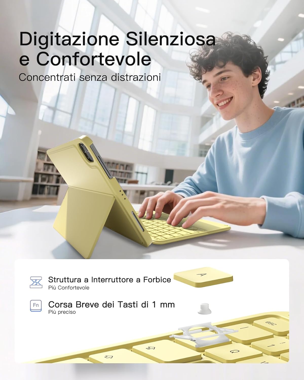 Thumbnail 5 de Inateck Custodia Tastiera per iPad 11ª/10ª Gen con Touchpad ultraleggero rimovibile (Giallo AceTouch)