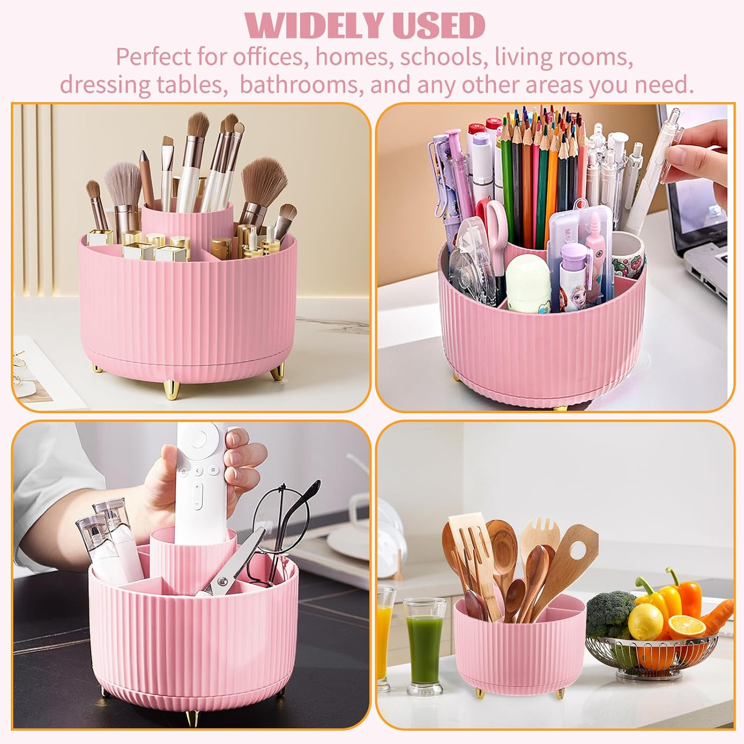Thumbnail 5 de 360° Rotating Makeup Organiser with 5 Compartments (Pink) – desk brush holder and stationery storage
