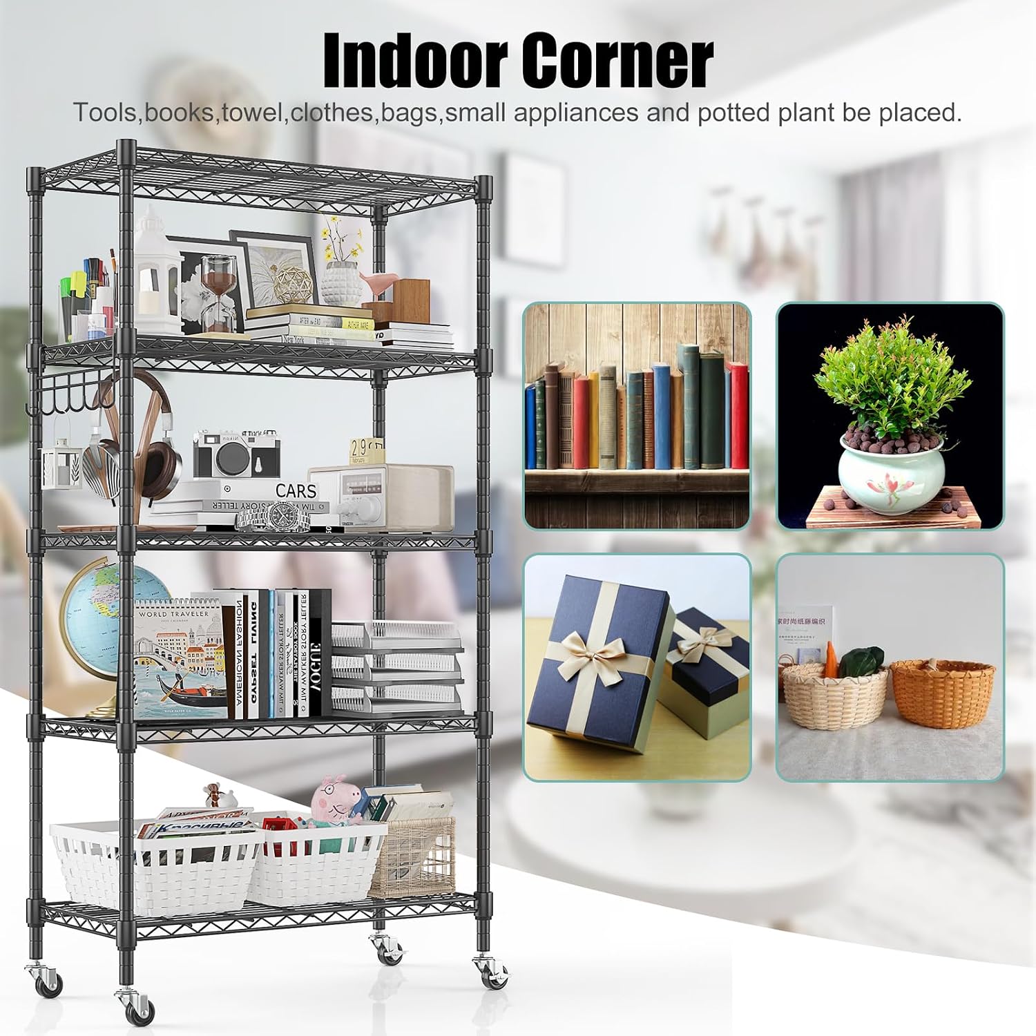 Thumbnail 6 de Himimi 5-Tier Wire Shelving Unit on Wheels, Adjustable Carbon Steel Rack