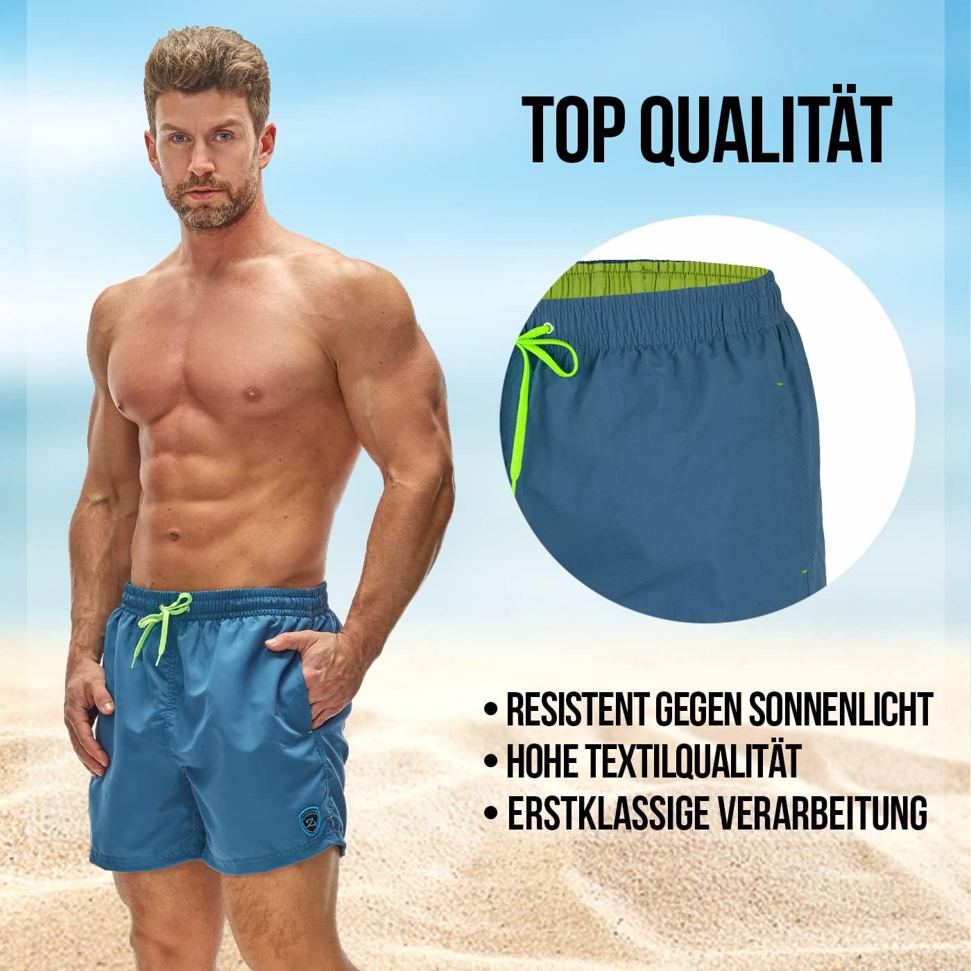Detalle de Zagano Herren Badehose schnelltrocknend mit Tunnelzug und Mesh-Einsätzen (S–6XL)