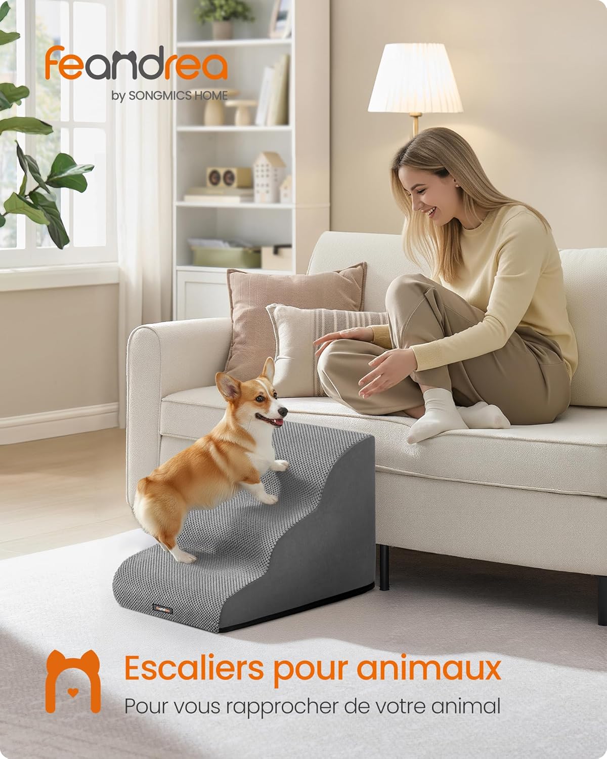 Thumbnail 1 de Feandrea Escalier pour chien à 3 marches en velours gaufré PPS013GD01, housse imperméable amovible lavable