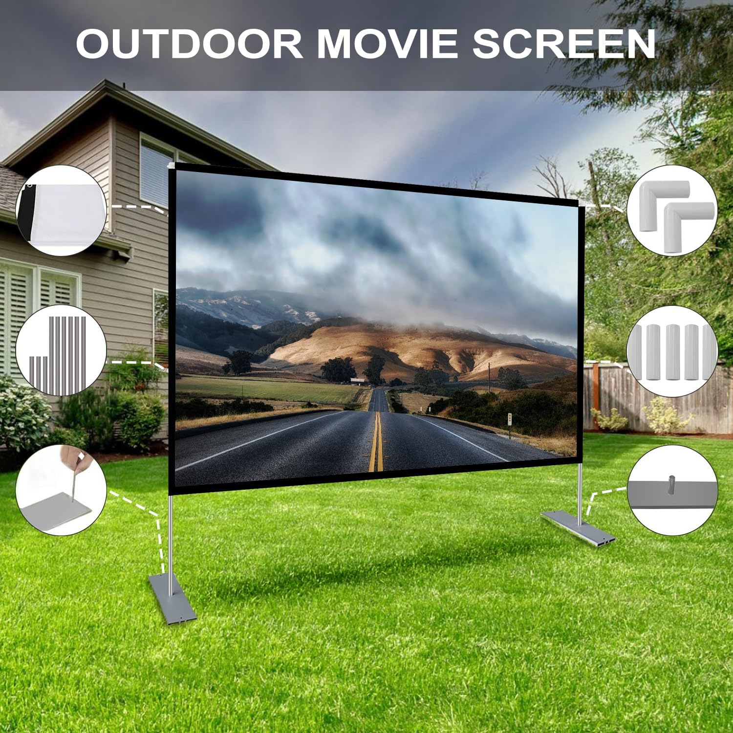 Thumbnail 1 de SKERELL Outdoor Projector Screen with Stand (80 inch) — Portable Backyard Theater
