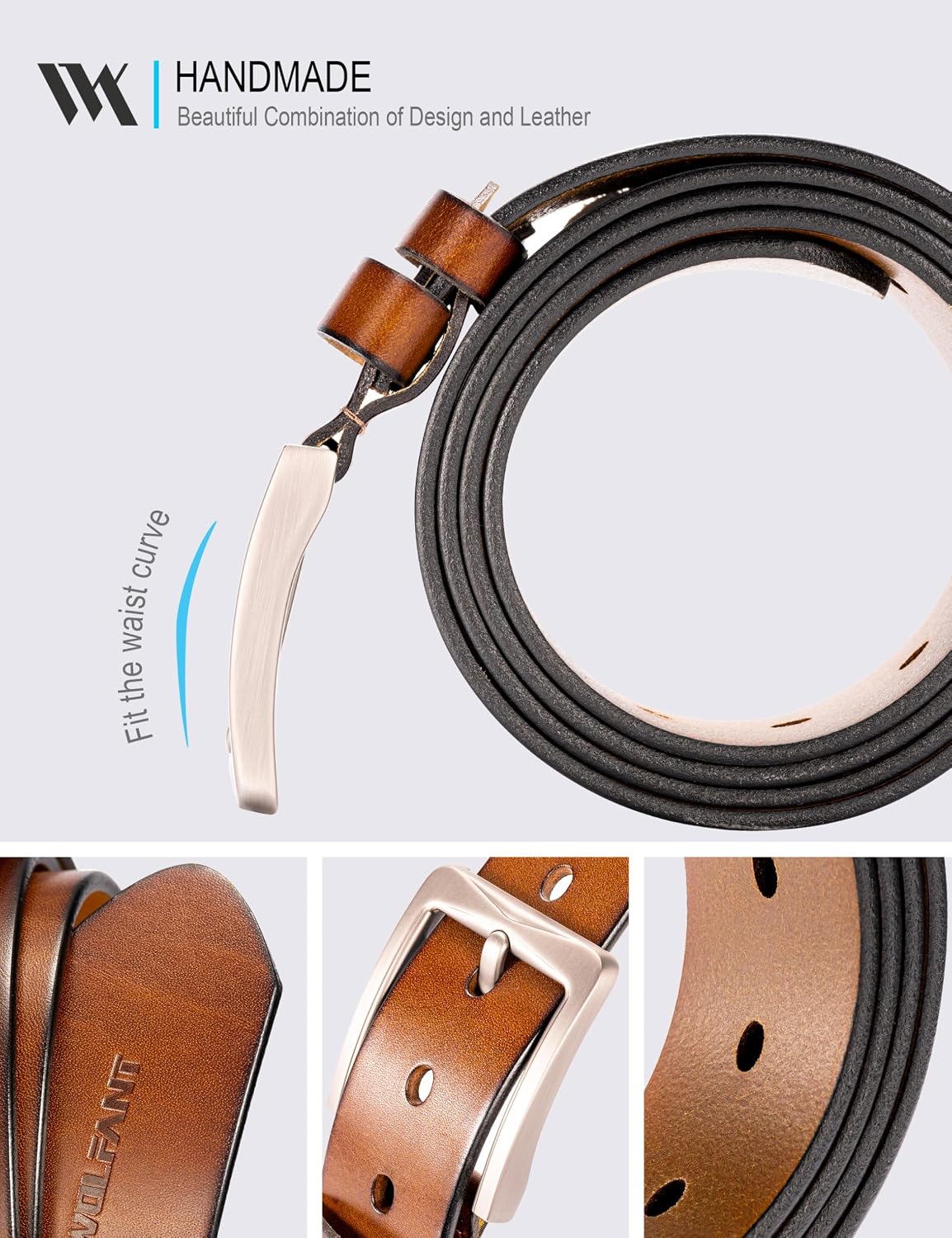 Detalle de WOLFANT 1.5" Full Grain Leather Belt for Men (Gift Box)