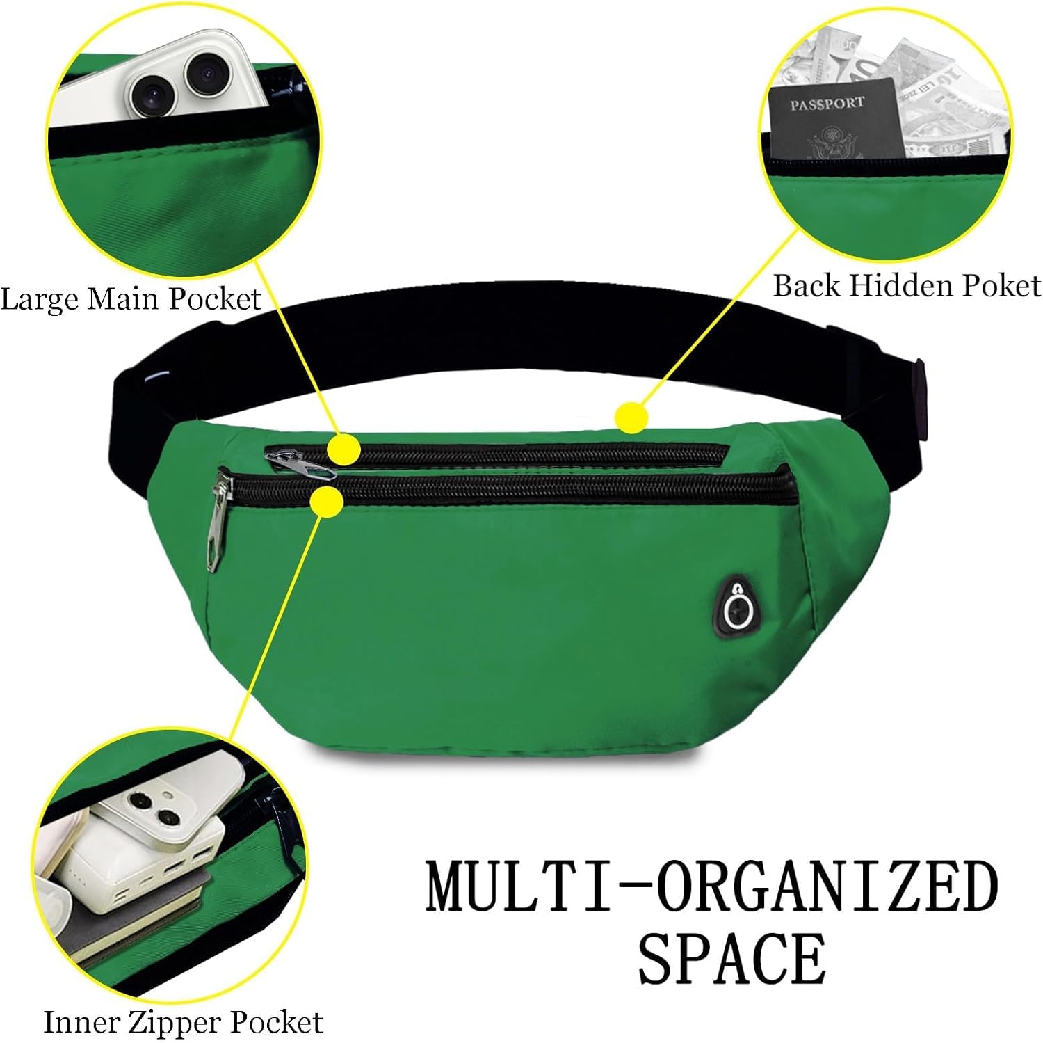 Detalle de Rosoz Bauchtasche – Unisex Hüfttasche für Outdoor, Reise und Alltag