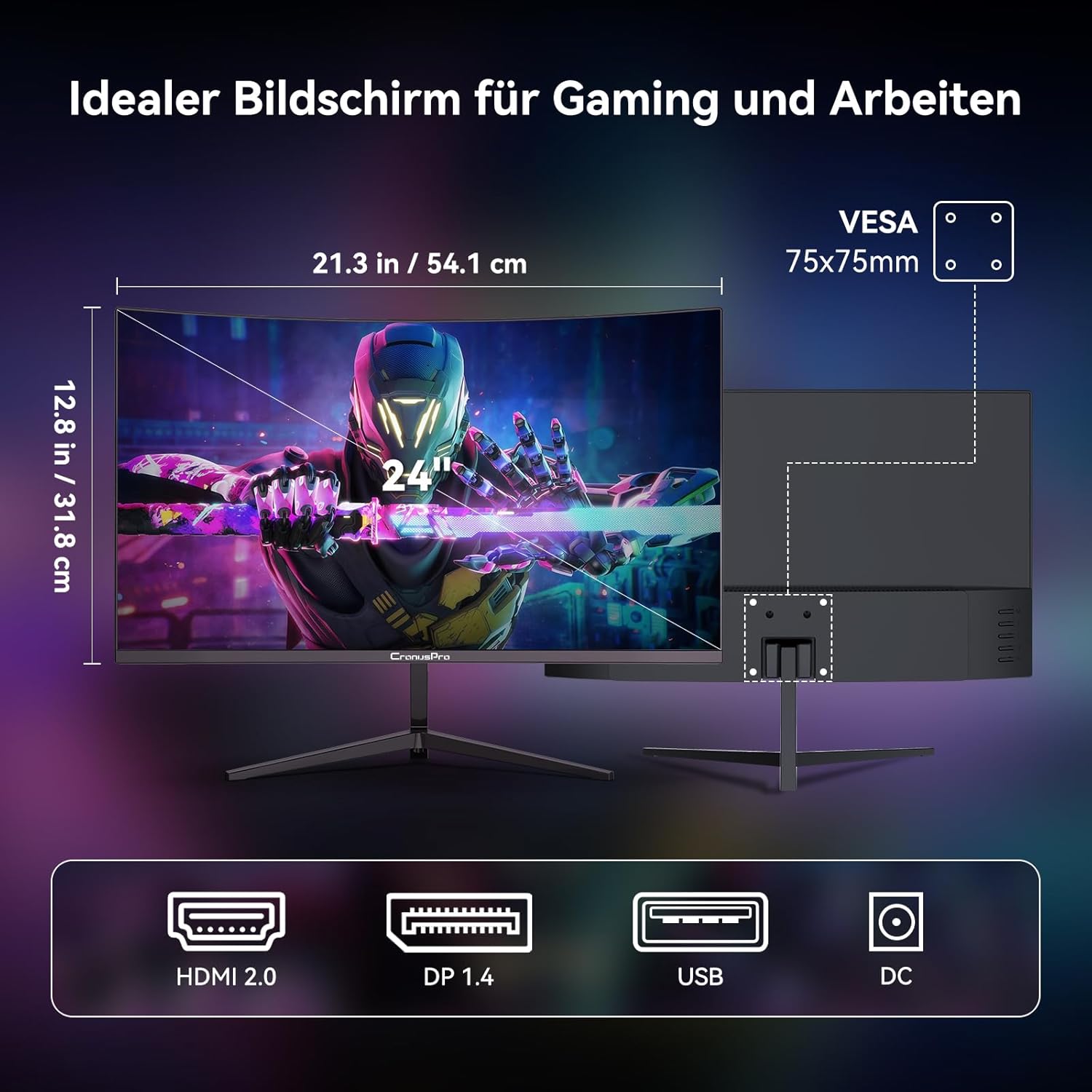 Thumbnail 6 de CronusPro 24 Zoll Curved Gaming-Monitor (200 Hz, FHD, VA, 1 ms MPRT) mit FreeSync und 3000R