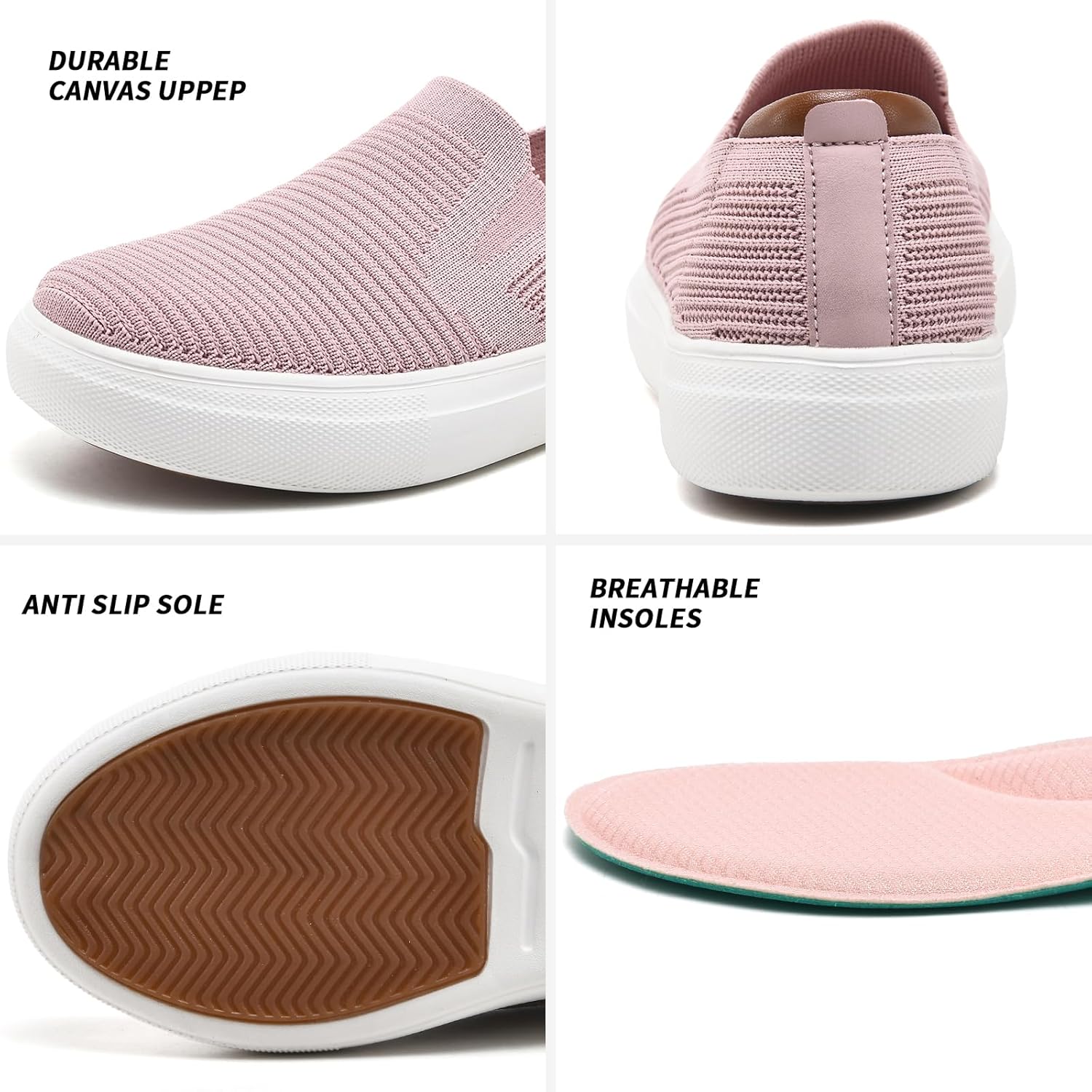 Thumbnail 4 de konhill Women's Slip-On Loafers – Knit Mesh Flats with Stretch Collar