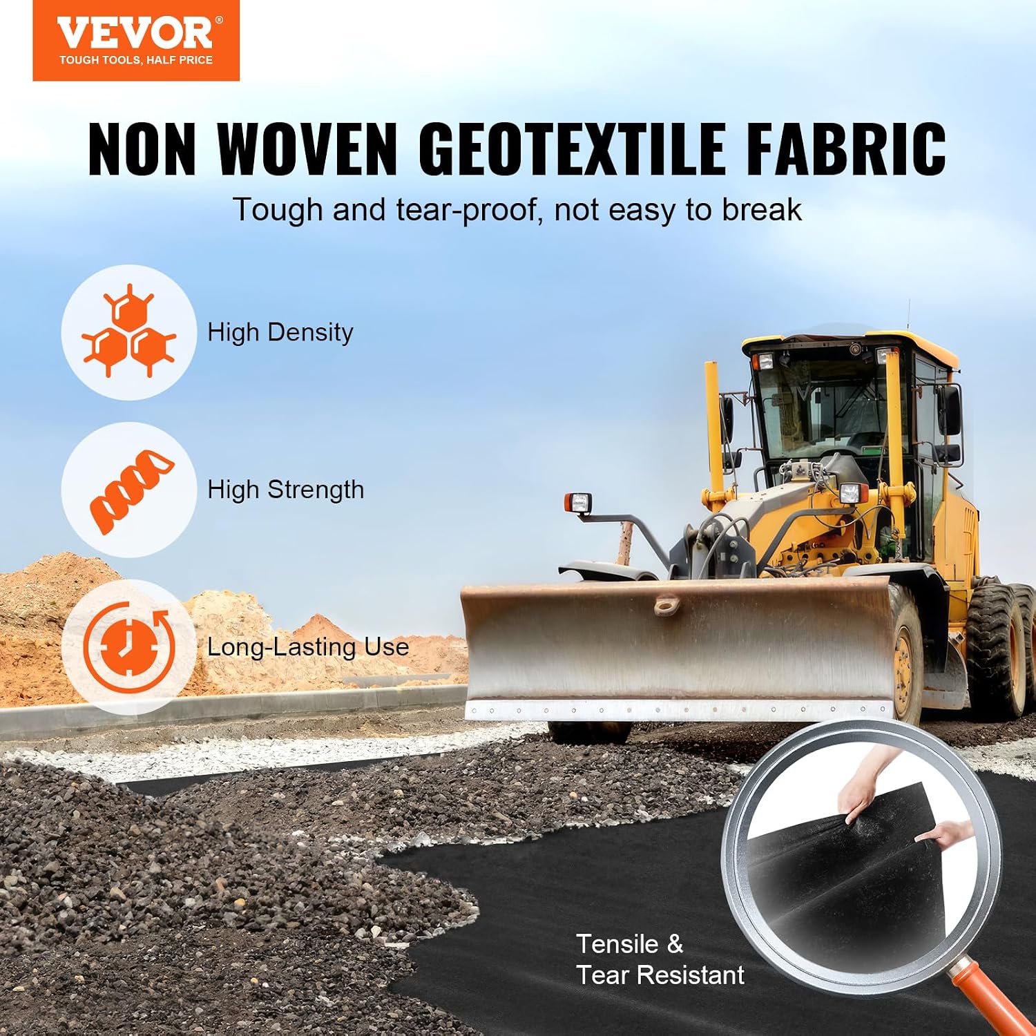 Detalle de VEVOR géotextile non tissé 1 x 50 m, toile noire anti-mauvaises herbes