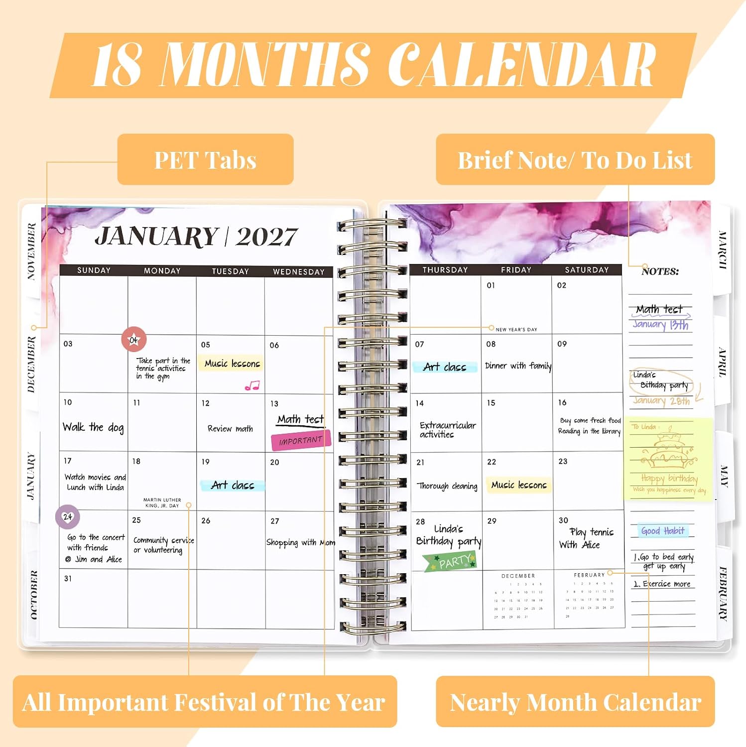 Detalle 2 de montcool MCOPAPAT2407 2026–2027 Academic Planner, 18-Month Weekly and Monthly