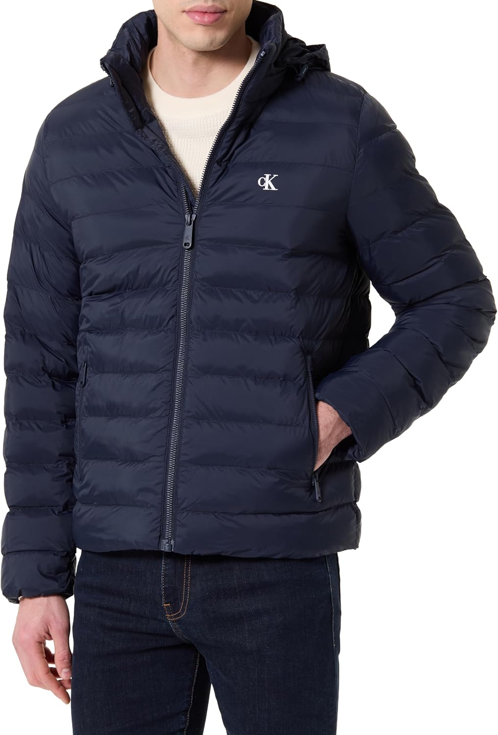 Detalle de Calvin Klein LS NYLON LT WT HOODED FZ PUFFER Chaqueta azul S