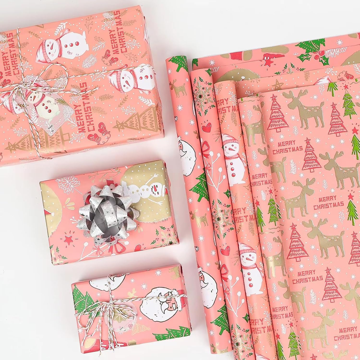 Thumbnail 4 de HBell Christmas Wrapping Paper Roll – 4 Rolls in Pink, 43cm x 3m Each