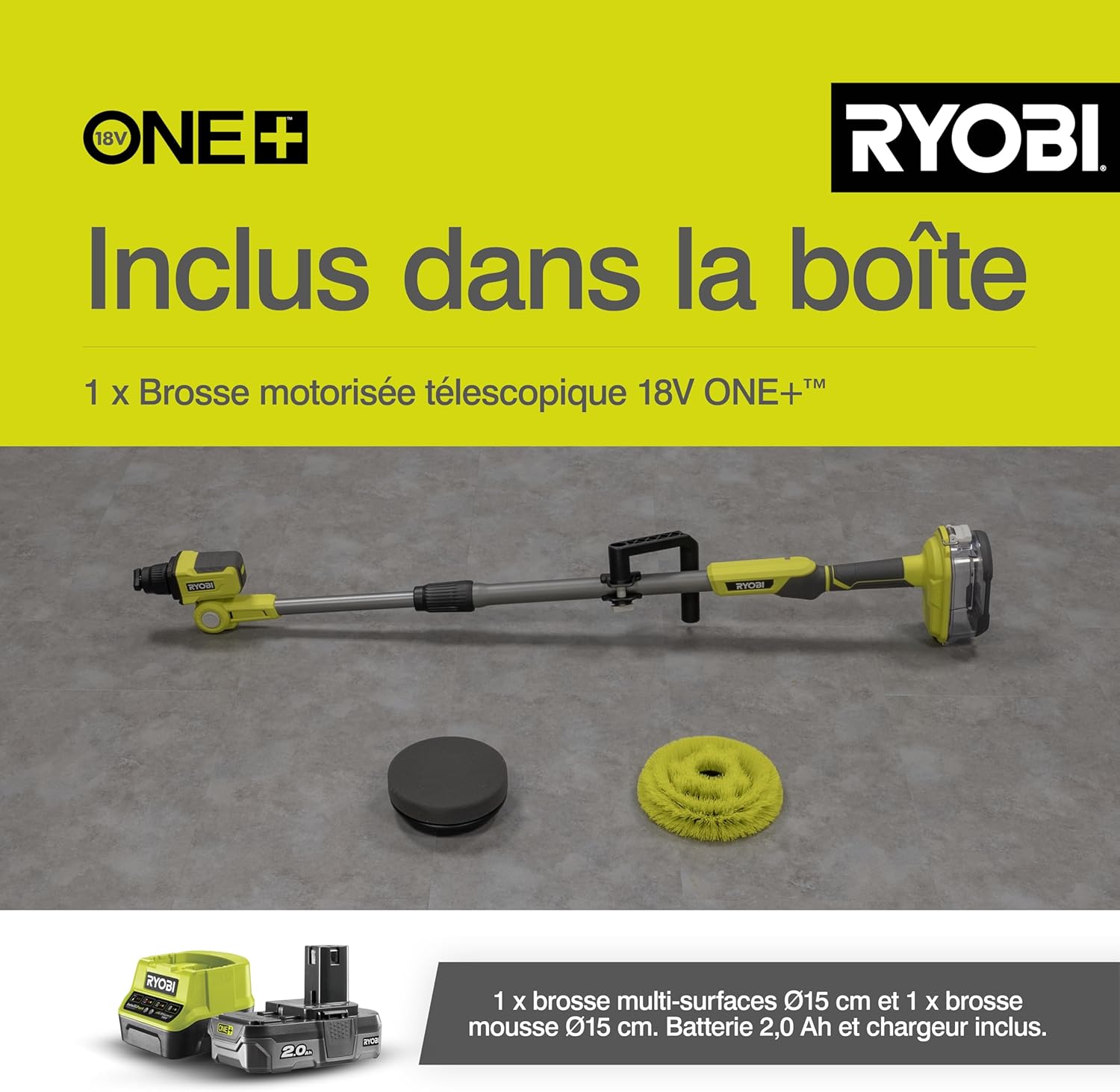Thumbnail 3 de Ryobi R18TPS-120G Brosse Rotative télescopique 18V ONE+ — Nettoyage Multi-Surfaces en Hauteur (1,4 m)