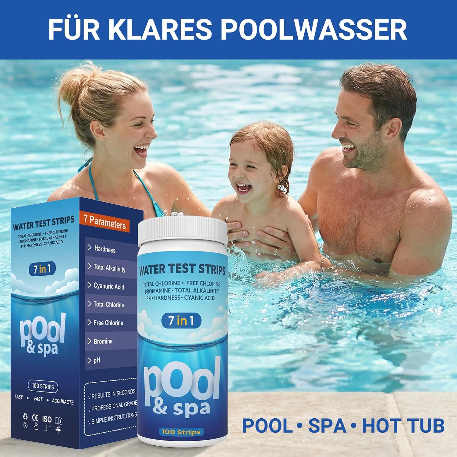 Thumbnail 5 de Pool Teststreifen 7-in-1 – Professioneller 100er-Vorrat für Pools, Whirlpools und Spas