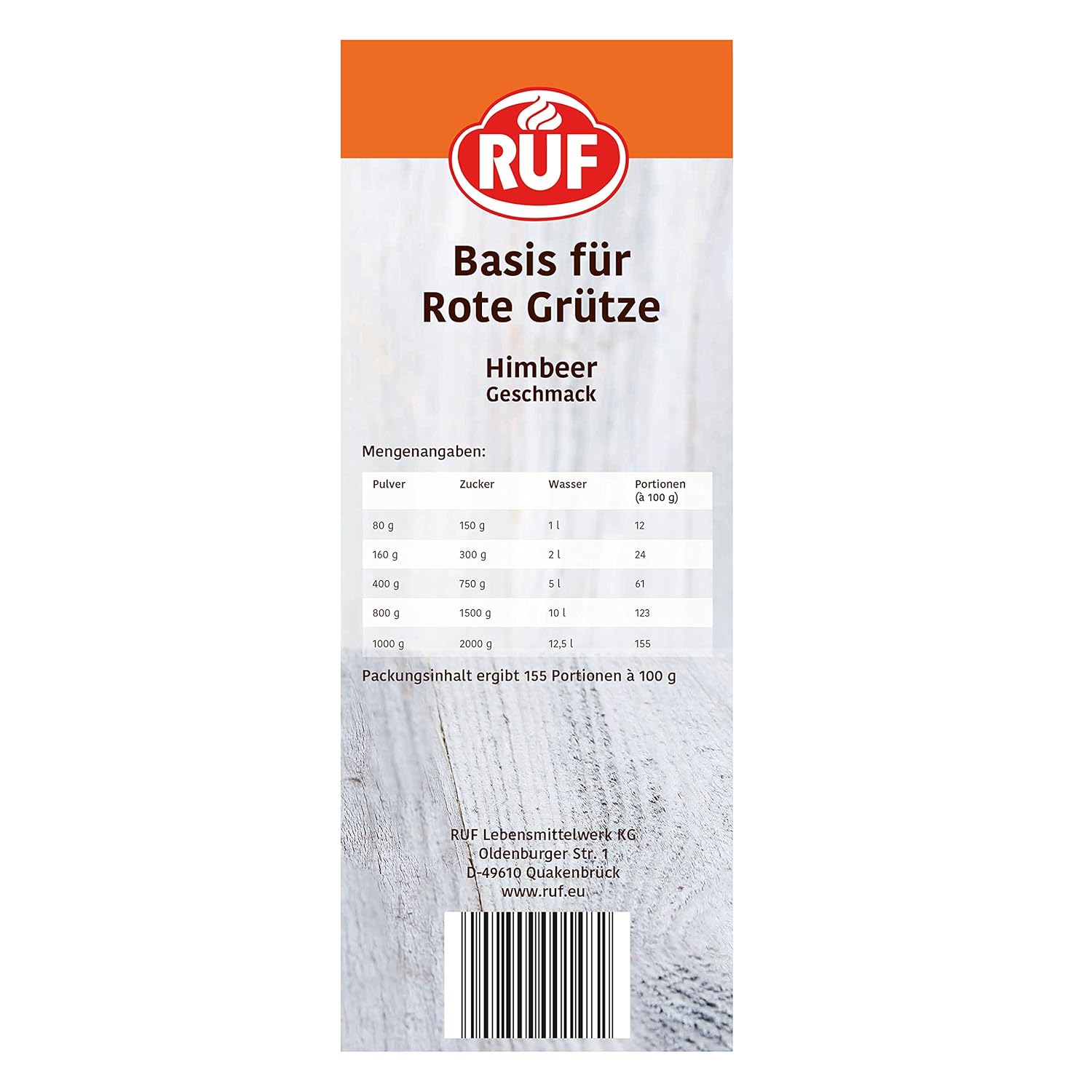 Detalle de RUF Rote Grütze mit Himbeer-Geschmack (norddeutsche Spezialität) – Dessertpulver für die Profi-Line, Großpackung 1 x 1000 g
