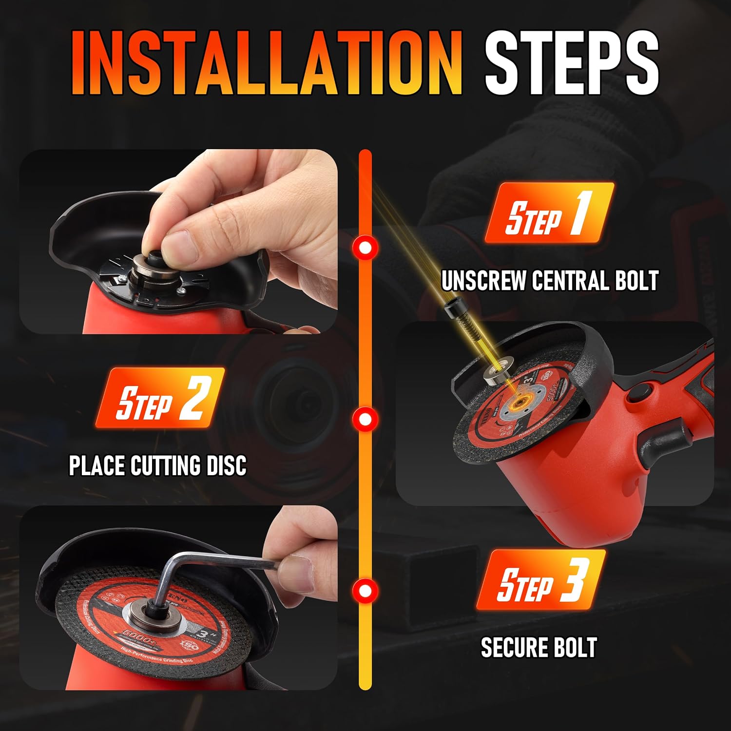Thumbnail 6 de TEENO Cordless Angle Grinder Kit, 3-Inch, 19,500 RPM, 16.8V
