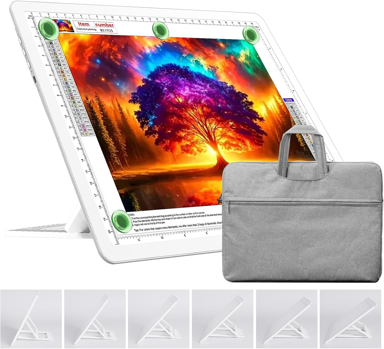 Detalle de TOHETO A4 Leuchttisch mit Ständer & Tasche – Kabelloser Leuchtkasten für Diamantmalerei, 3 Lichtmodi, 6 Stufen Helligkeit, 2500 mAh