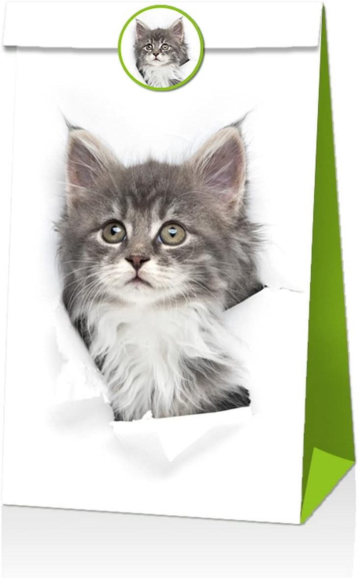 Detalle 2 de COSFAN kattenfeestzakjes van kraftpapier met 3D-print en stickers