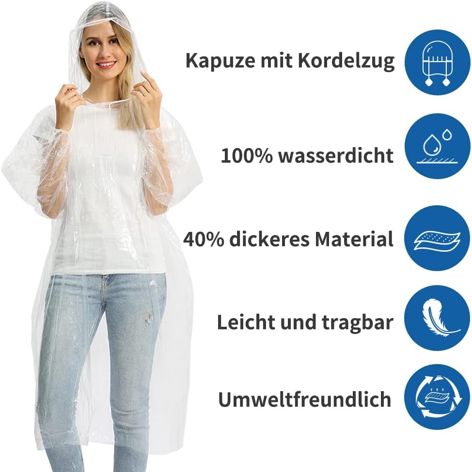 Detalle de Opret Regenponcho Transparent 5/10/20 Stück – Durchsichtig, Wasserdicht, leichtgewichtig