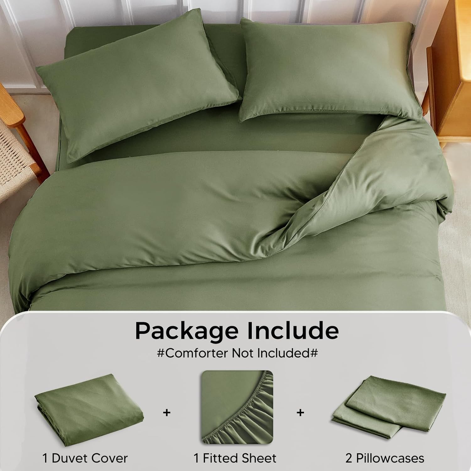Thumbnail 3 de Tokokimo King Size 4-Piece Olive Green Bedding Set