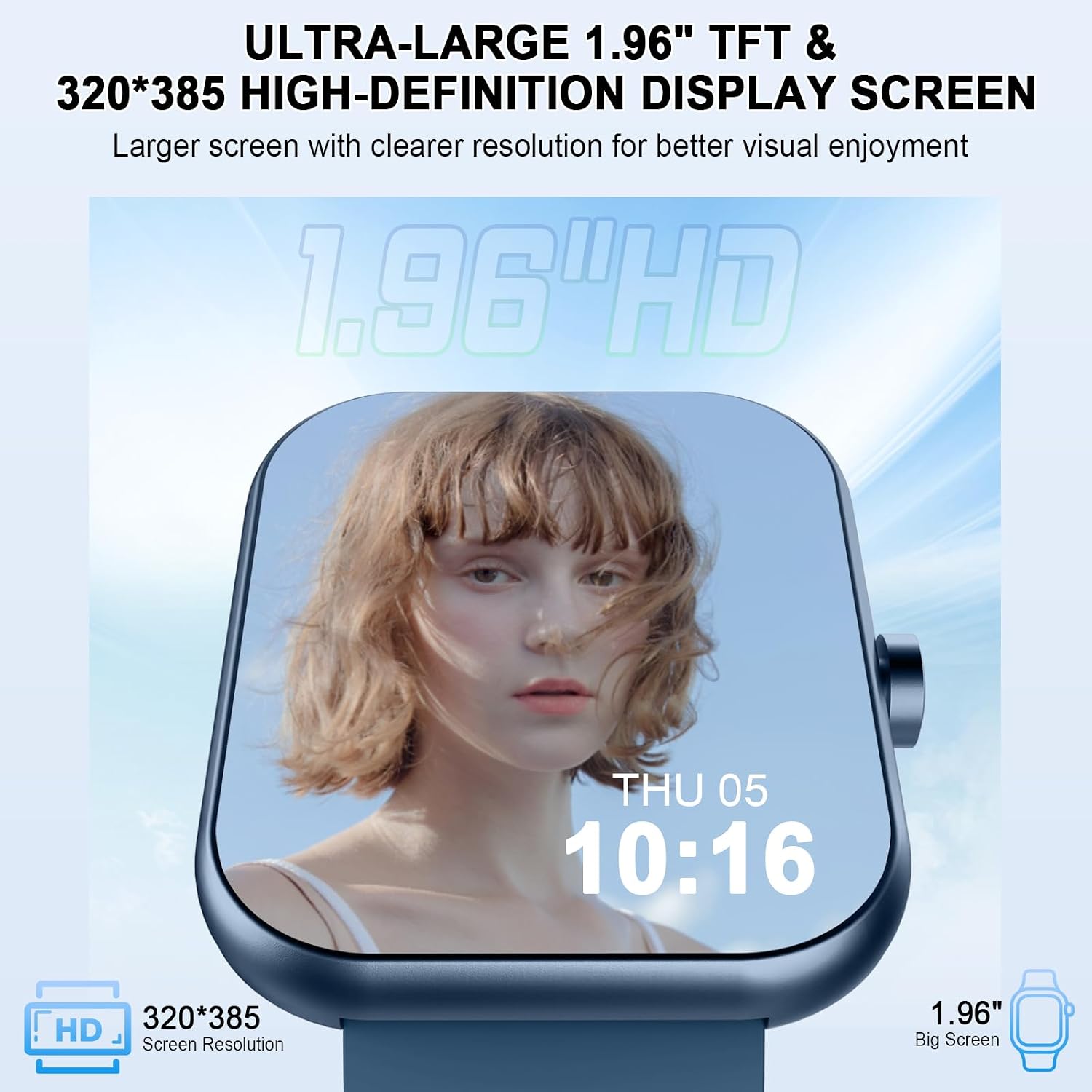 Detalle de Jugeman Smart Watch for Men & Women: 1.96-inch Calls, 113+ Sports Modes, IP68 Waterproof