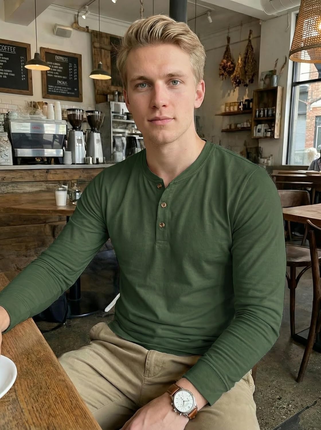 Thumbnail 5 de TACVASEN Herren Henley-Shirt aus Baumwolle mit Knopfleiste und Langarm (Regular Fit)