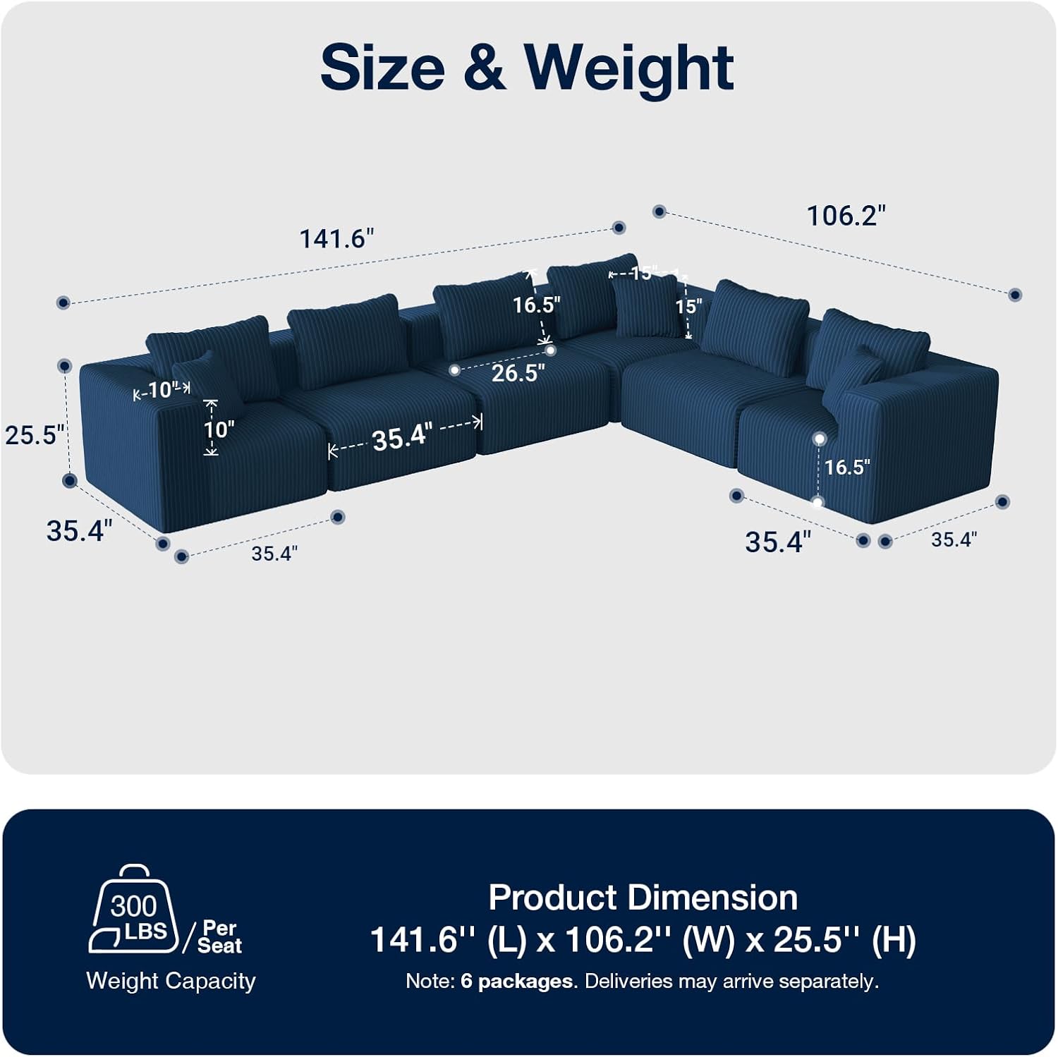 Detalle 2 de Avenco Modular Sectional Sofa, 141-Inch