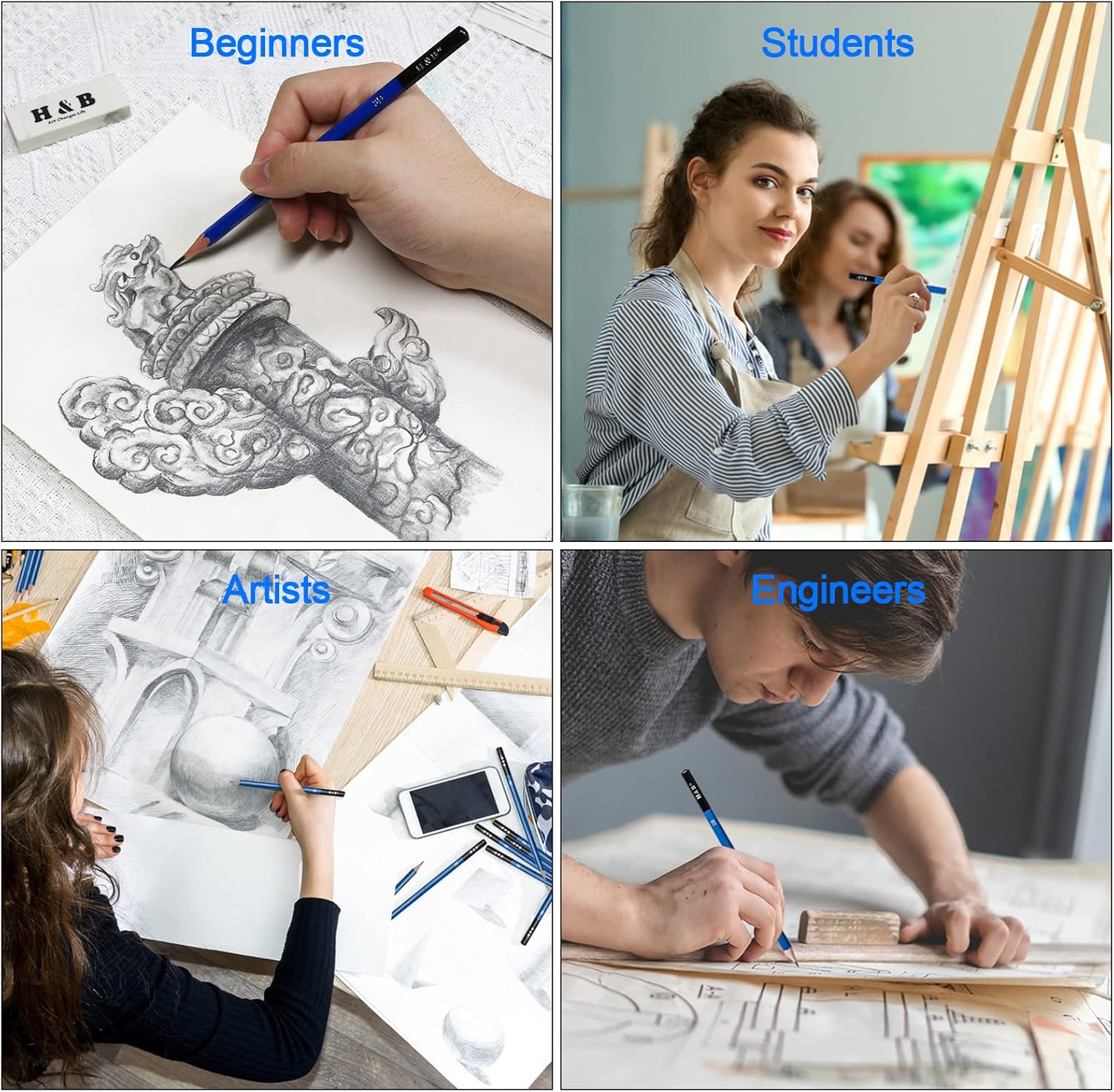 Thumbnail 6 de H & B set di 70 matite da disegno con blocco per schizzi e accessori, per adulti, artisti e principianti