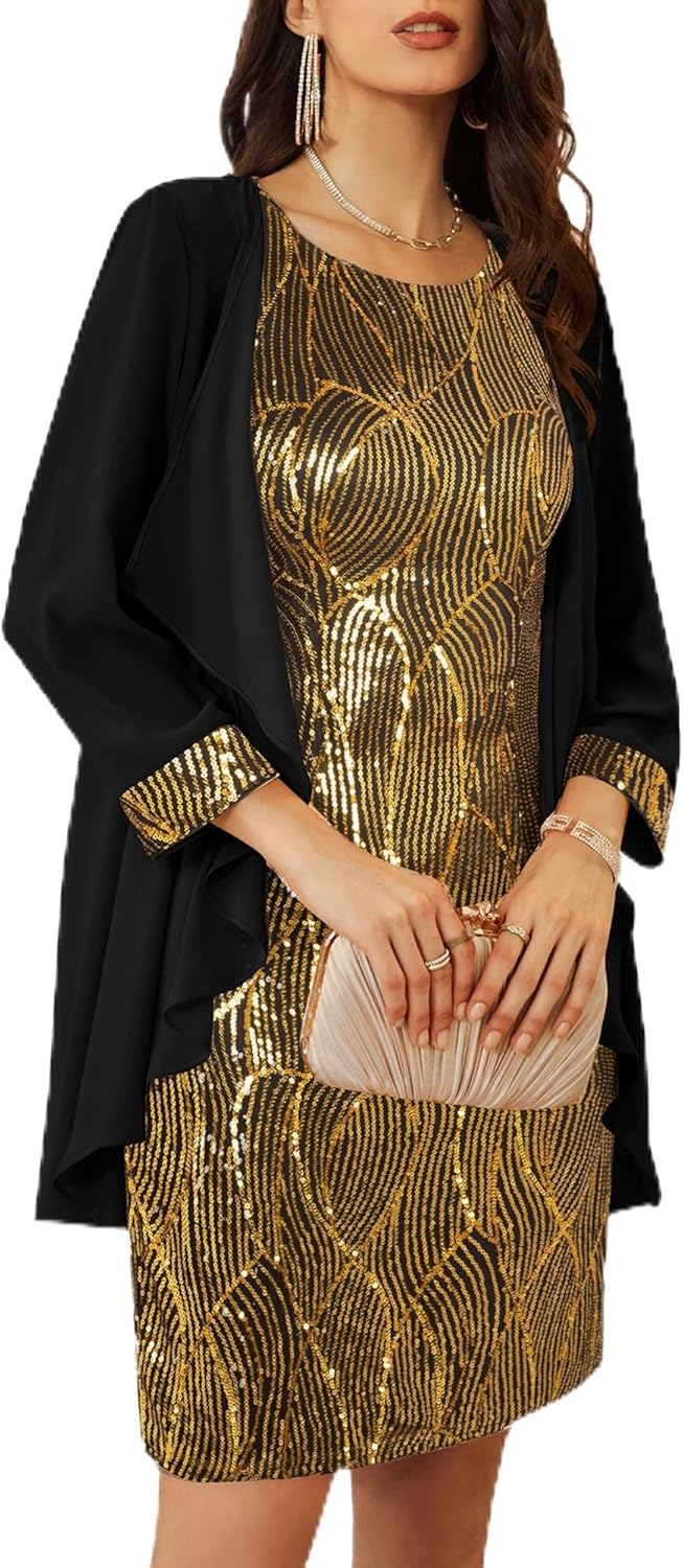 Thumbnail 6 de GRACE KARIN Women's Sequin Dress Two-Piece Jacket Set — Knee-Length Wedding Guest / Mother of the Bride Dress