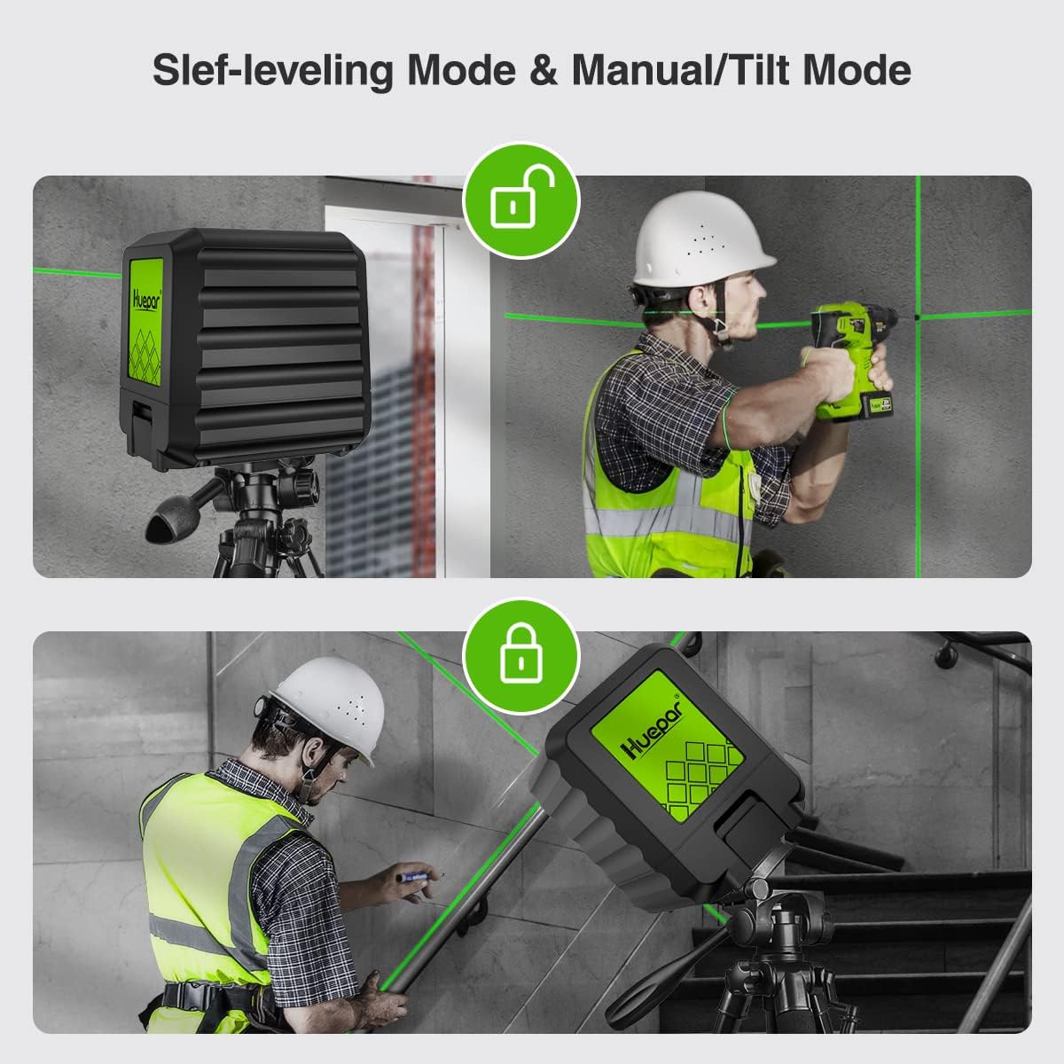 Detalle 2 de Huepar B011G 100ft Green Laser Level 🛠