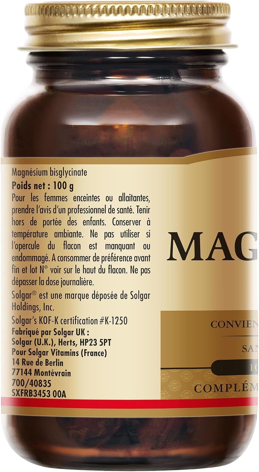 Detalle de Solgar Magnésium Bisglycinate – Sommeil et Fatigue, 100 comprimés
