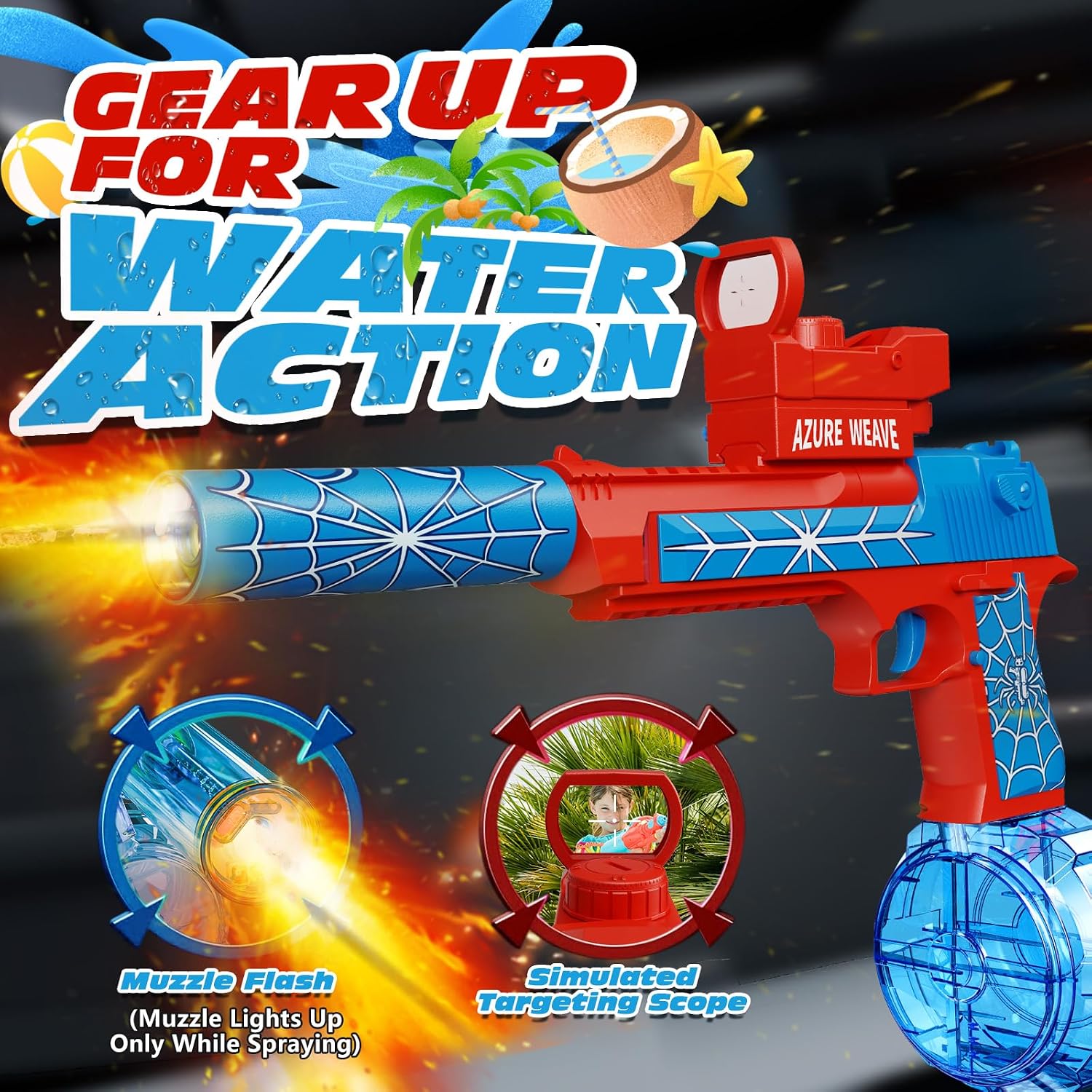 Thumbnail 1 de Tecnock 2 Pack Electric Water Guns: Rechargeable, Light-Up Muzzles for Shared Outdoor Summer Fun