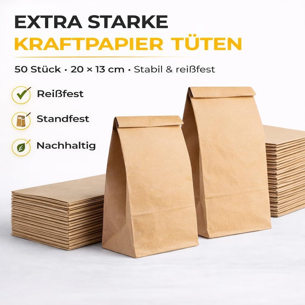 Detalle de 50x braune Kraftpapiertüten EXTRA STARK (20 x 13 cm) – als DIY Adventskalender & Geschenktüten