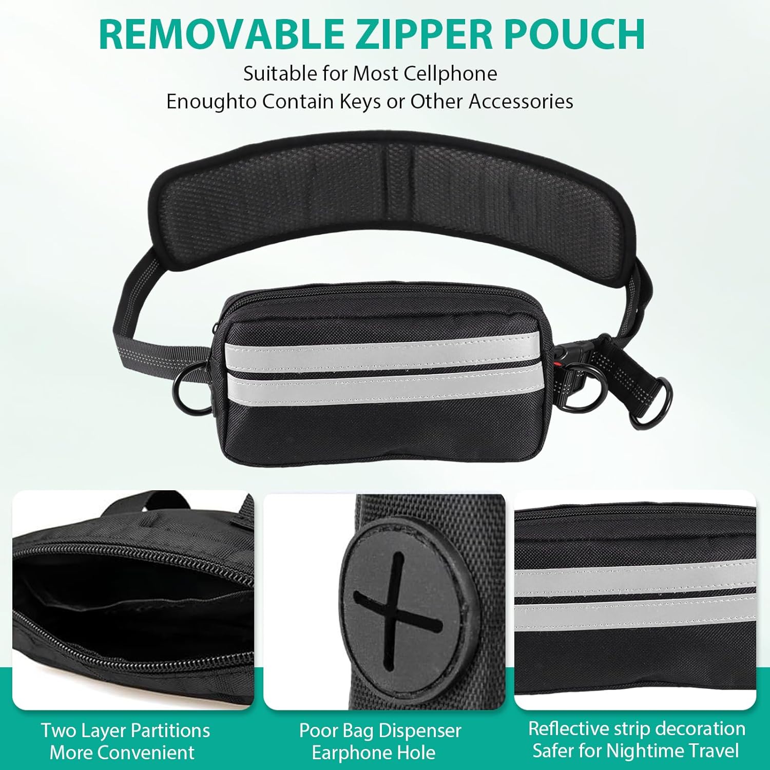 Detalle de ZONJIE Hands Free Dog Lead with Adjustable Waist Belt (Black) for Medium to Large Dogs