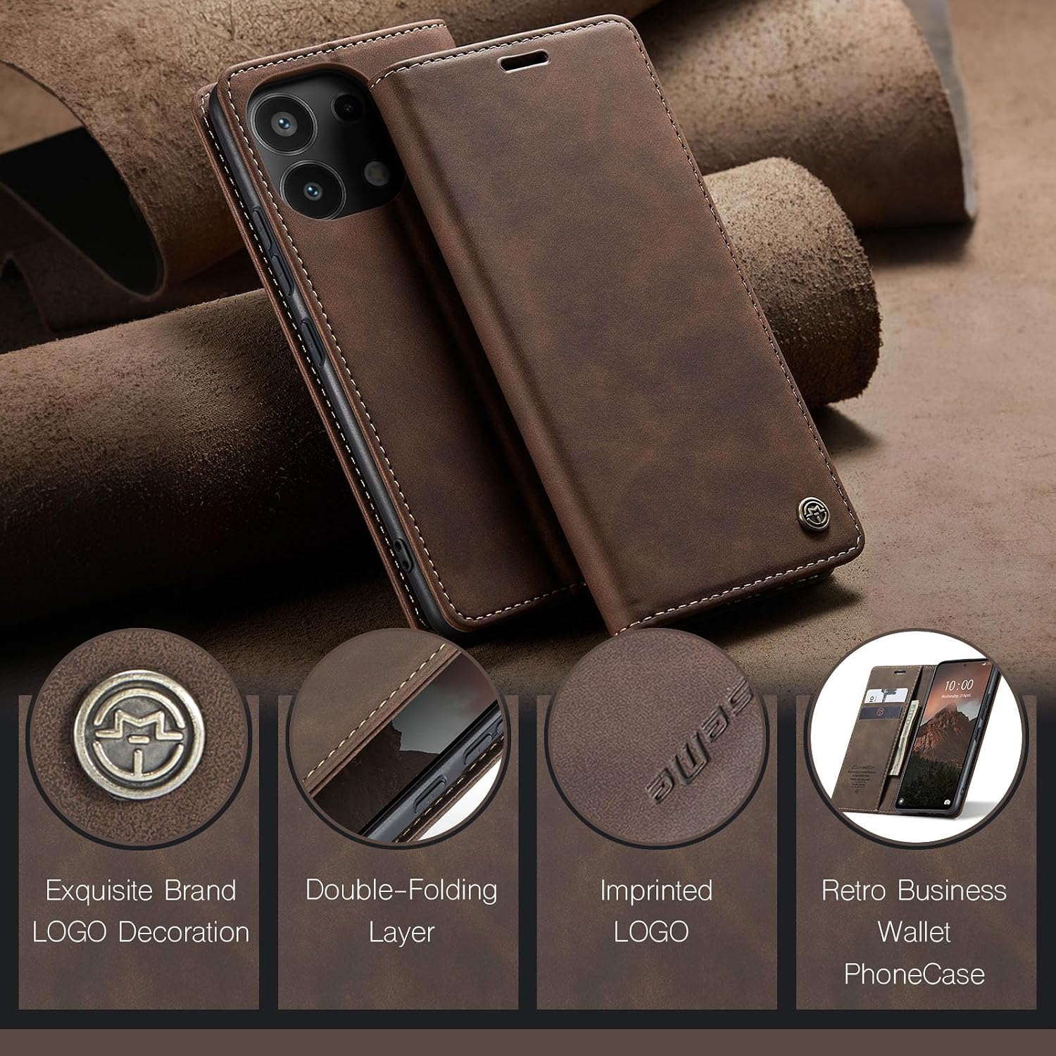 Thumbnail 6 de Cracedily Handyhülle für Xiaomi Redmi Note 13 4G – Premium Leder Klapphülle mit Kartenfach und Standfunktion