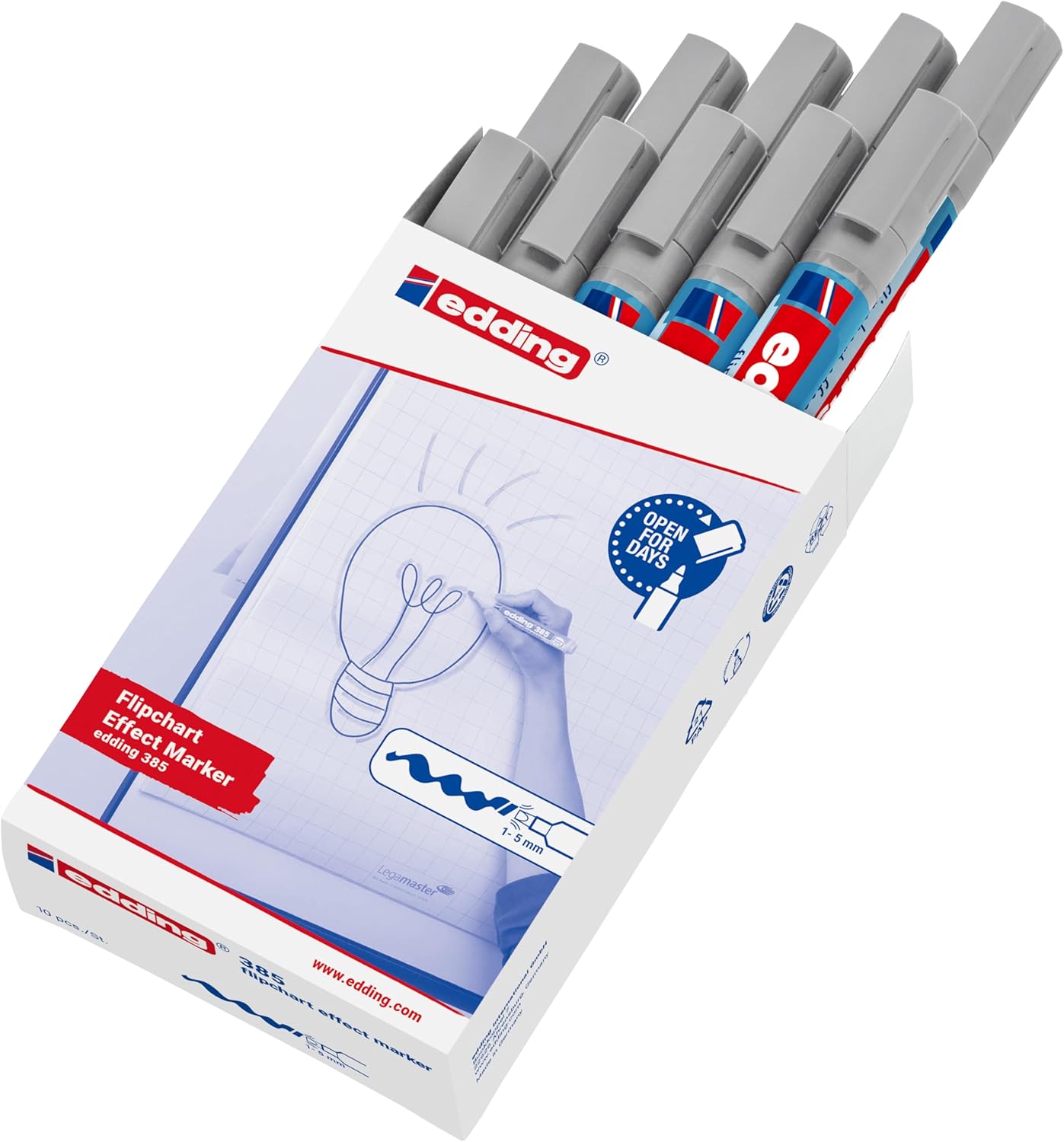 Thumbnail 1 de edding 385 Flipchart Effektmarker Silbergrau im 10er-Pack – flexible Pinselspitze (1,5–5 mm)