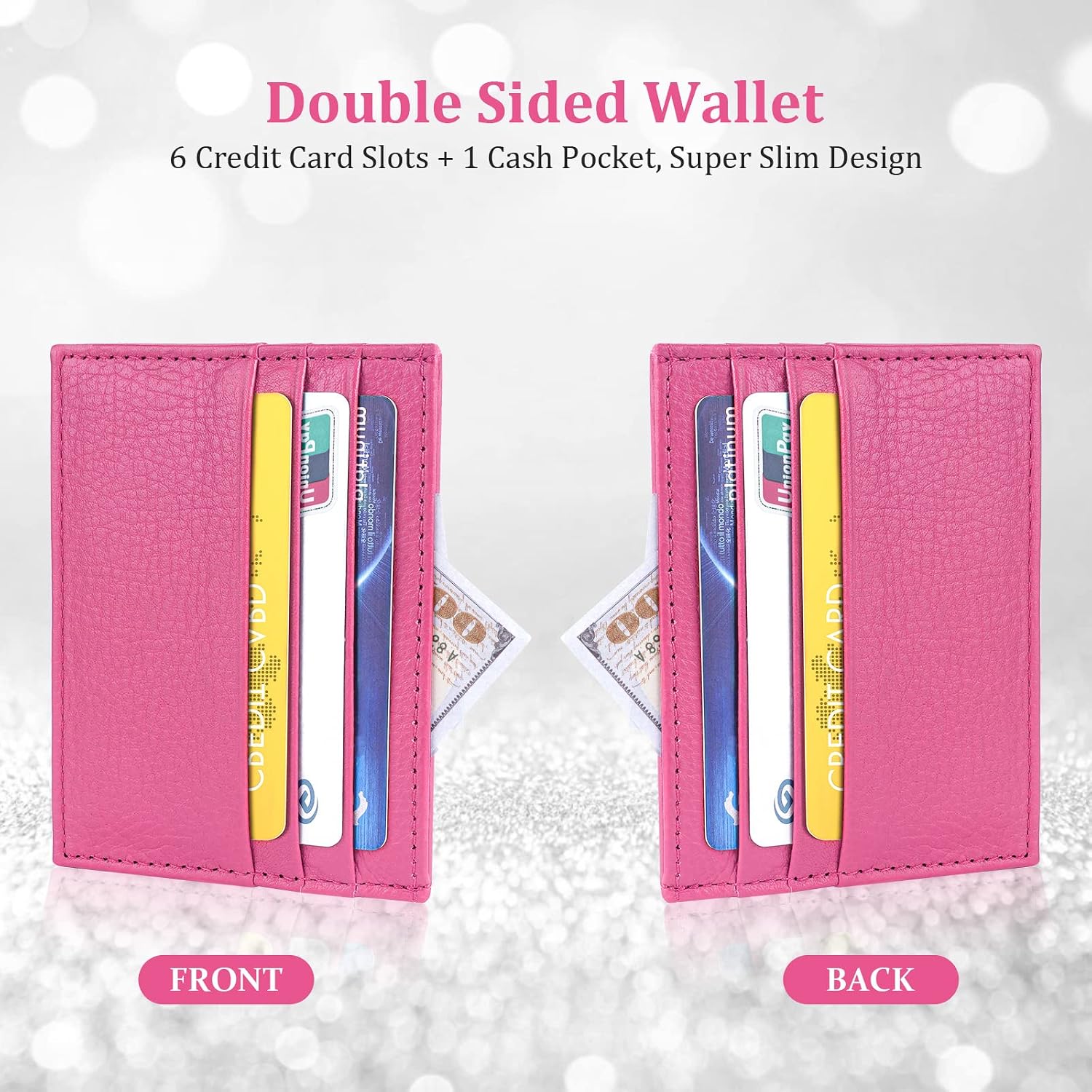 Detalle 2 de URAQT Portacarte Pelle slim 6 slot rosa 📇