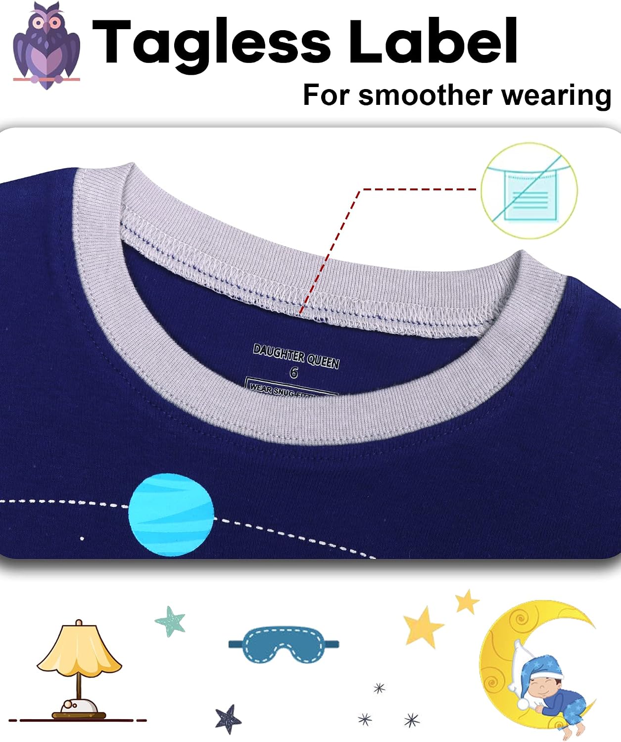 Detalle de DAUGHTER QUEEN Boys’ 4-Piece Cotton Pajama Set, Long-Sleeve, 18 Months–12 Years
