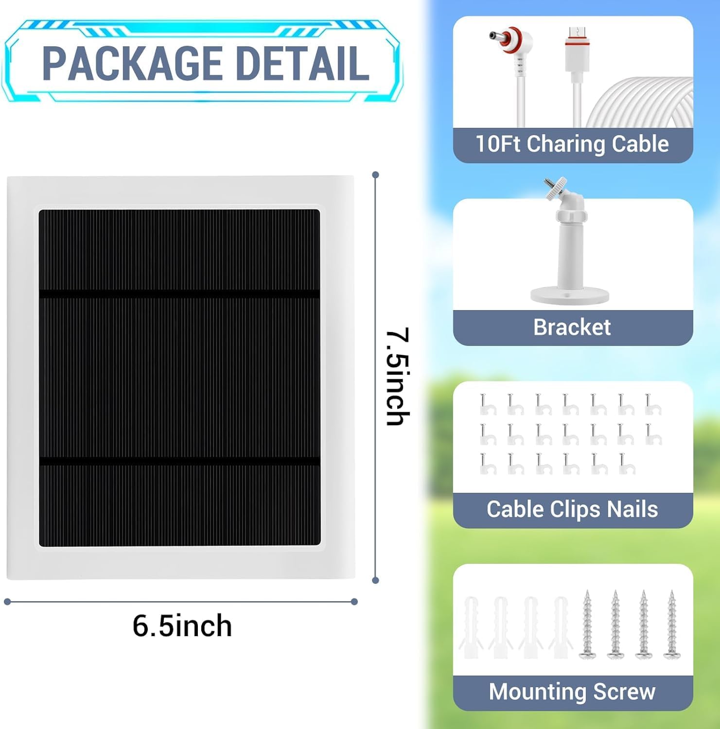 Thumbnail 6 de IP65 Solar Panel Outdoor for Ring Cameras (White 2P) – 4W Weatherproof Charger with 10ft Cable