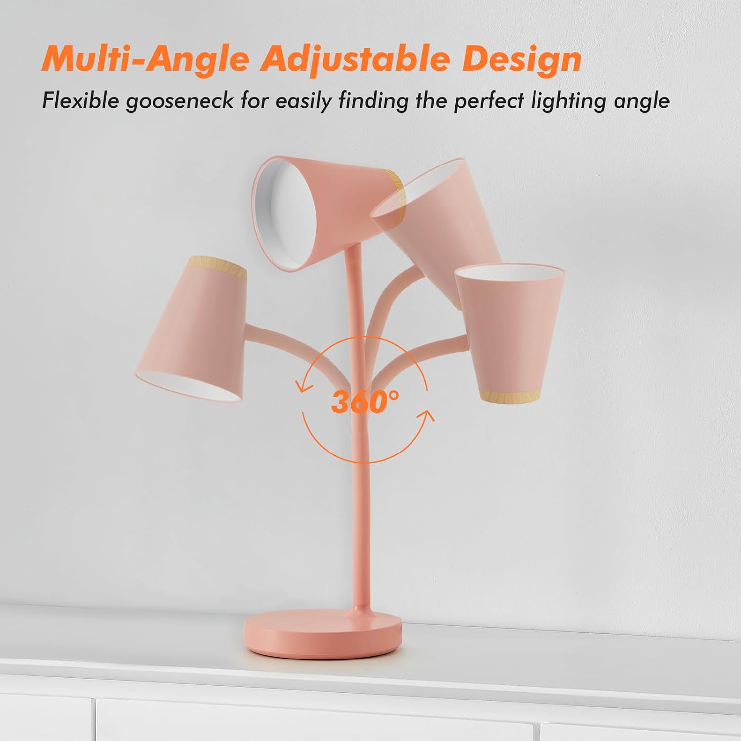 Detalle 2 de EJIAXIN PL-0438T LED Desk Lamp, Pink, Touch Dimming and Flexible Gooseneck