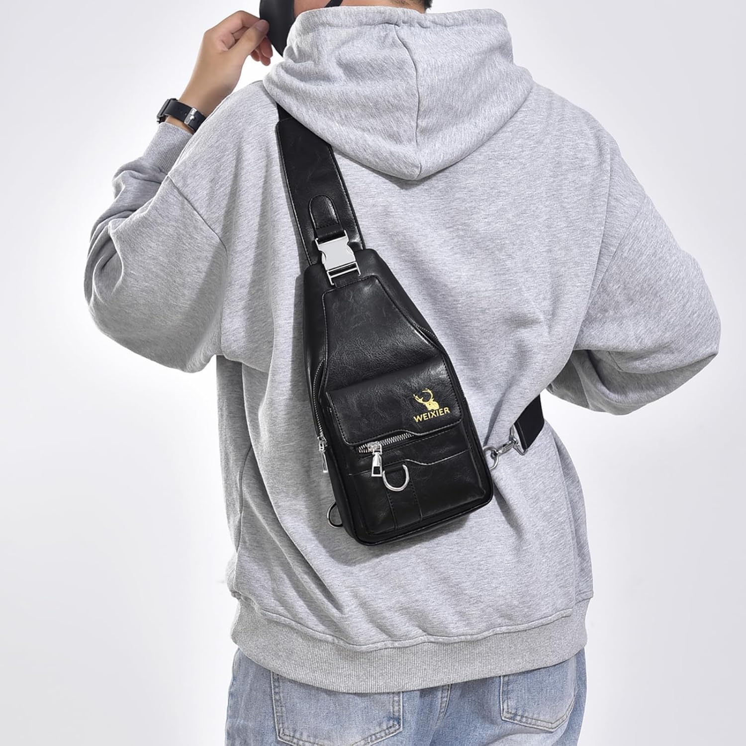 Detalle 2 de Aucuu Sacoche Homme Bandoulière – Sac Bandoulière polyvalent en PU cuir, 15 x 6 x 30 cm
