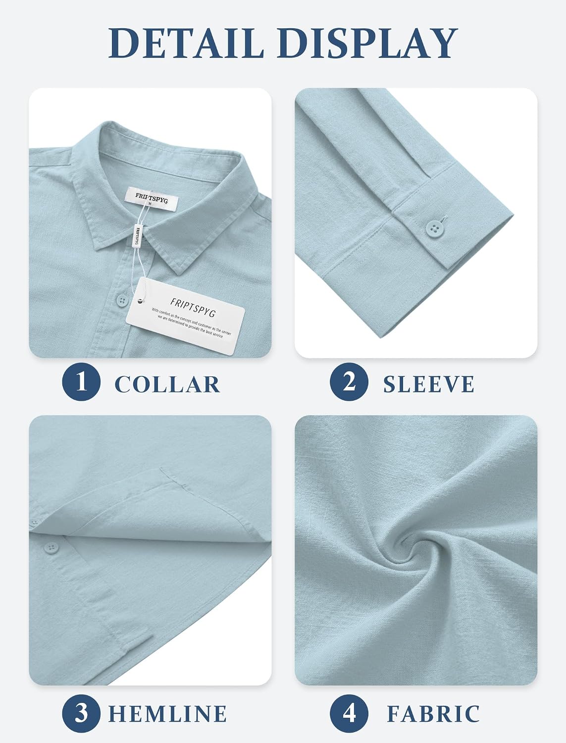 Detalle de Friptspyg Chemise en Lin pour Hommes — Manches Longues, 80% coton + 20% lin, coupe Regular